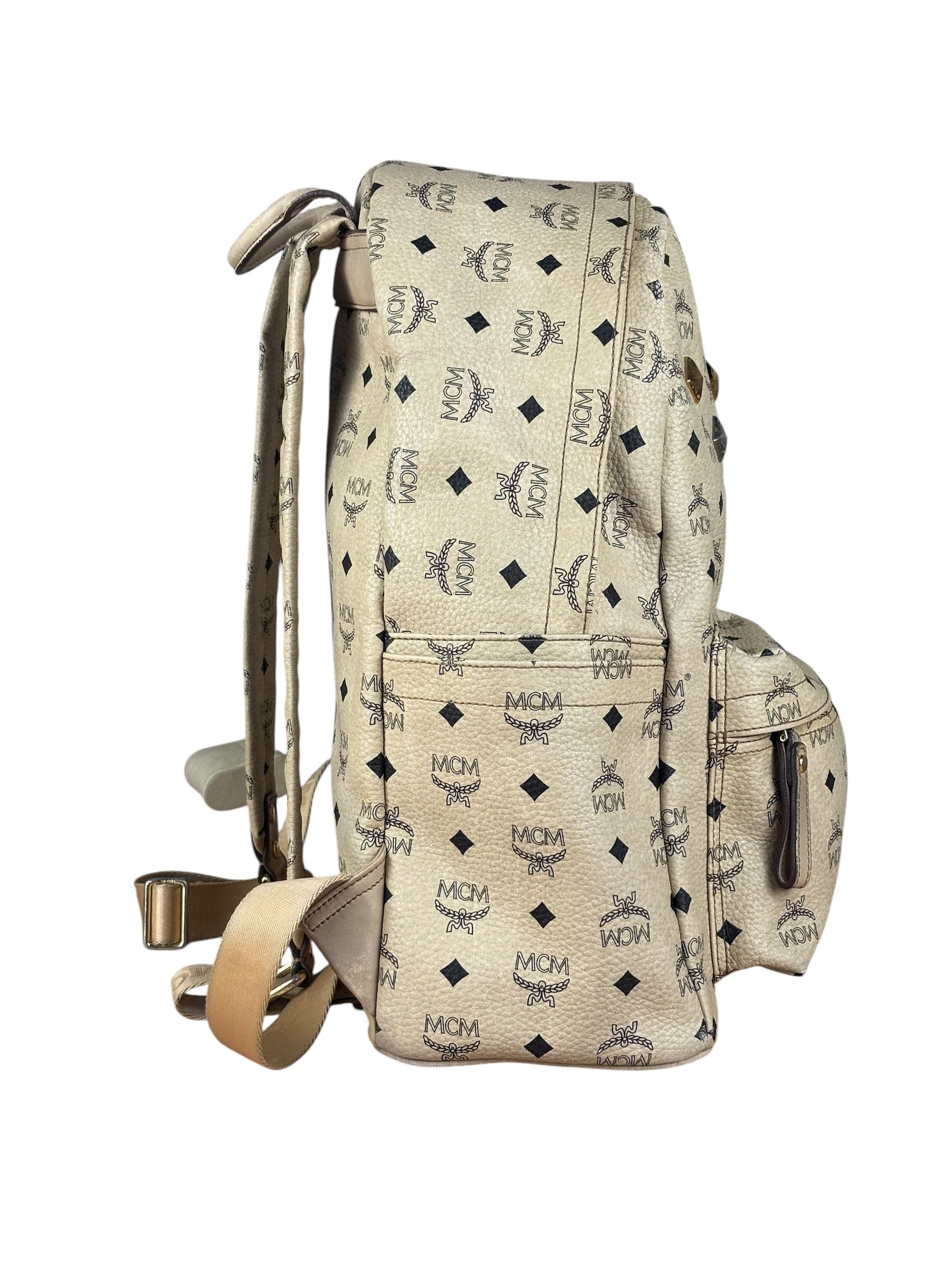 MCM Beige Leather Monogram Medium Stark Backpack