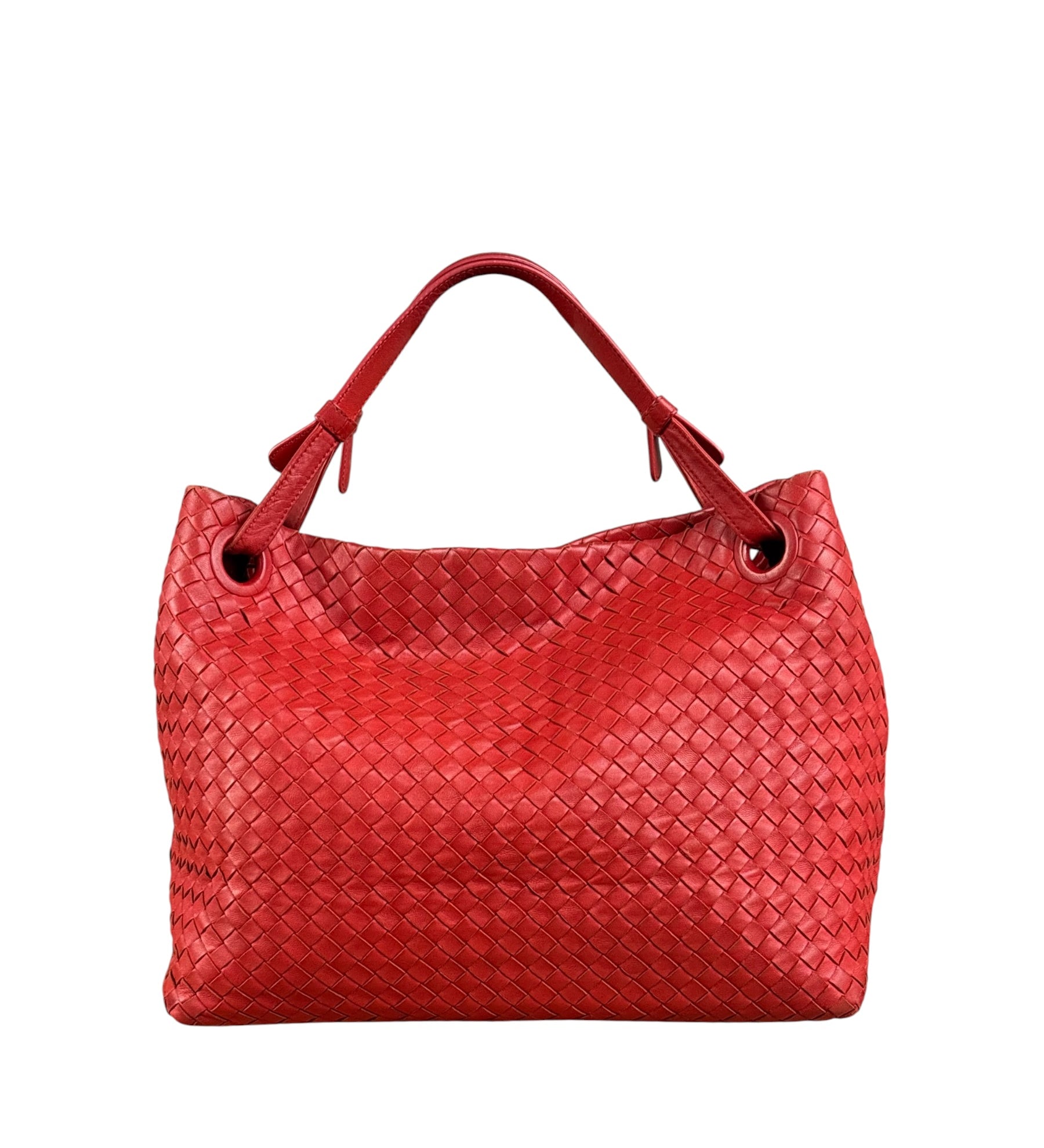 Bottega Veneta Red Leather Intrecciato Garda Woven Hobo Bag