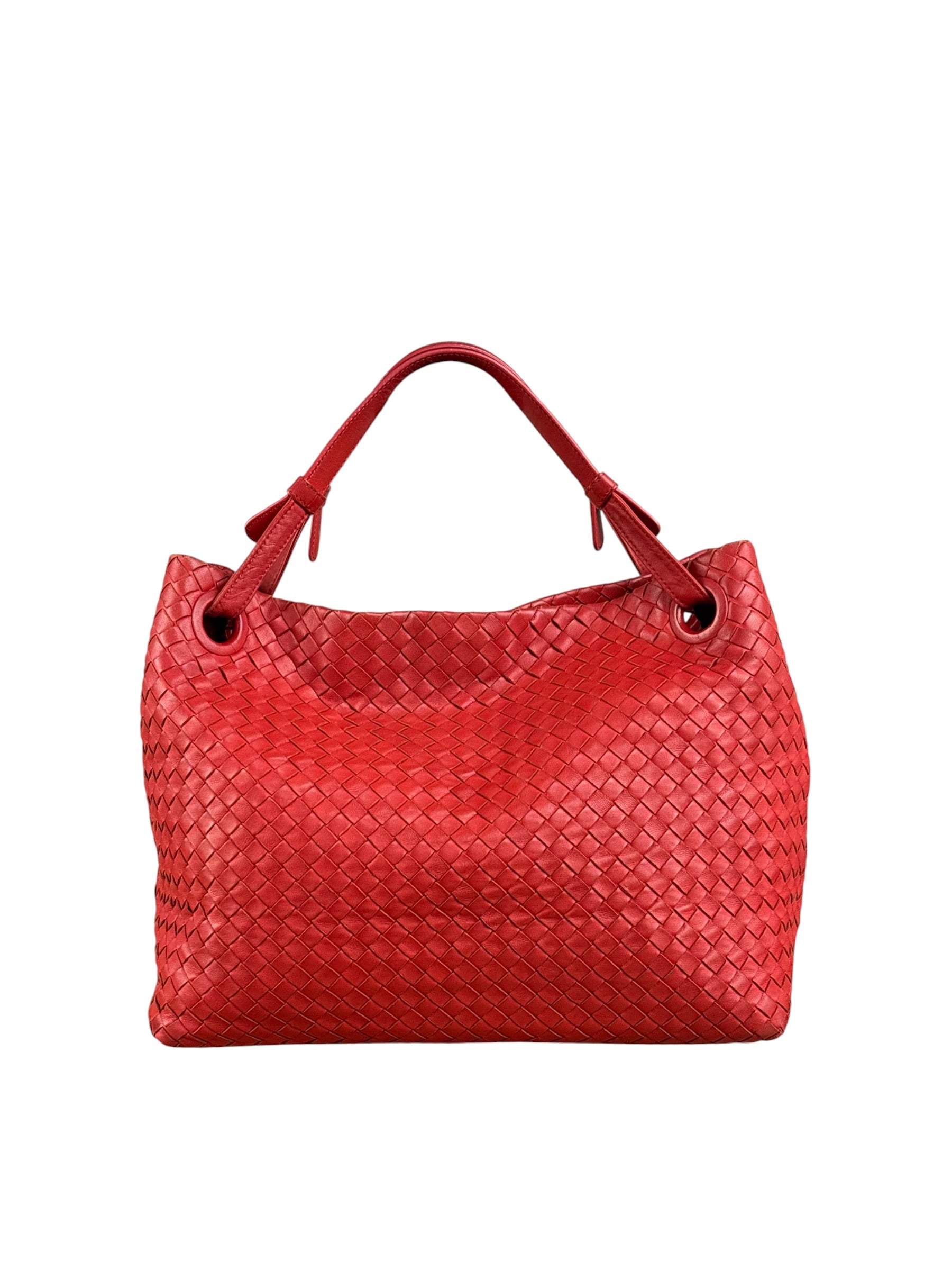 Bottega Veneta Red Leather Intrecciato Garda Woven Hobo Bag