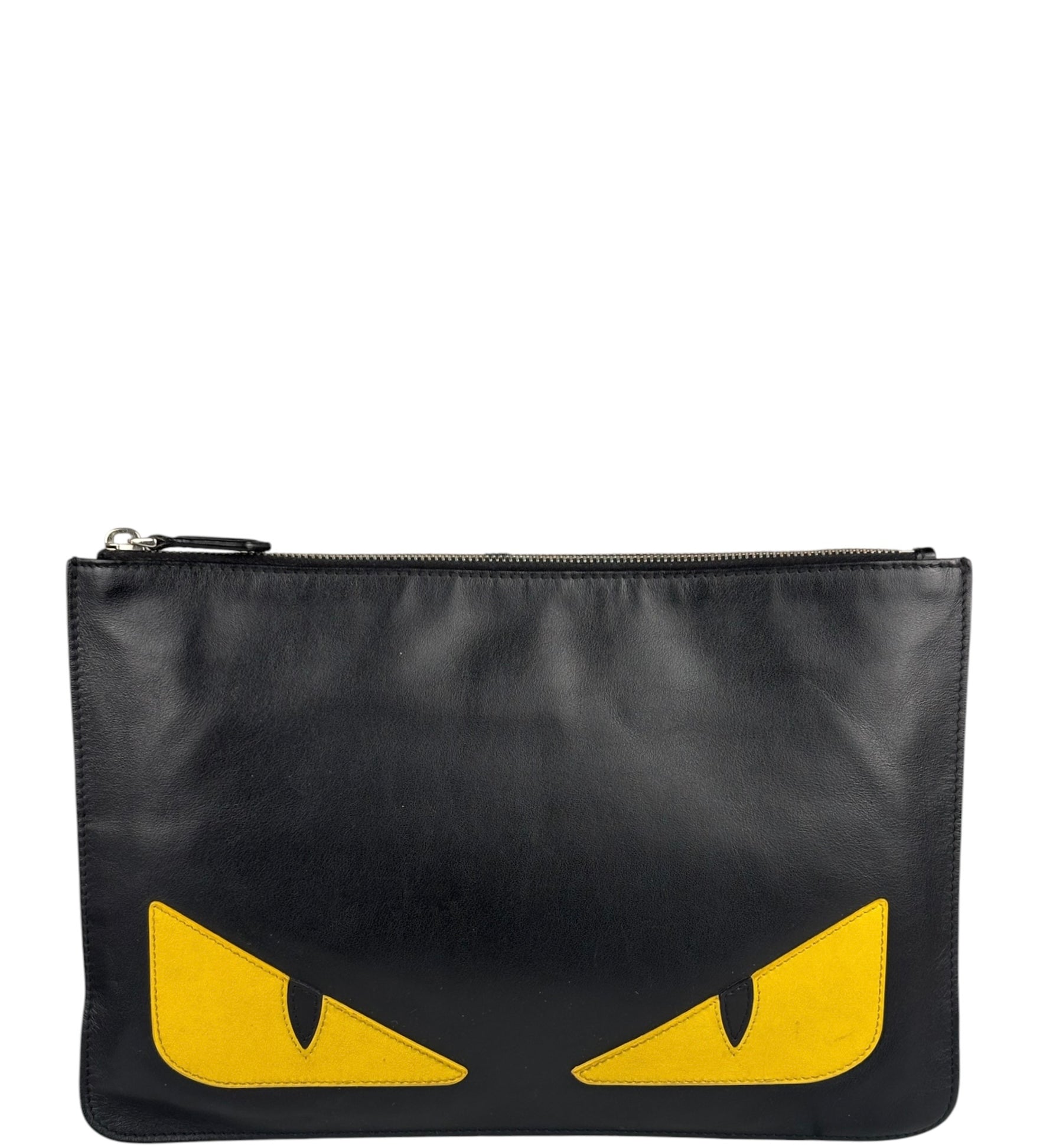 Fendi Black Monster Eye Leather Pouch/Clutch