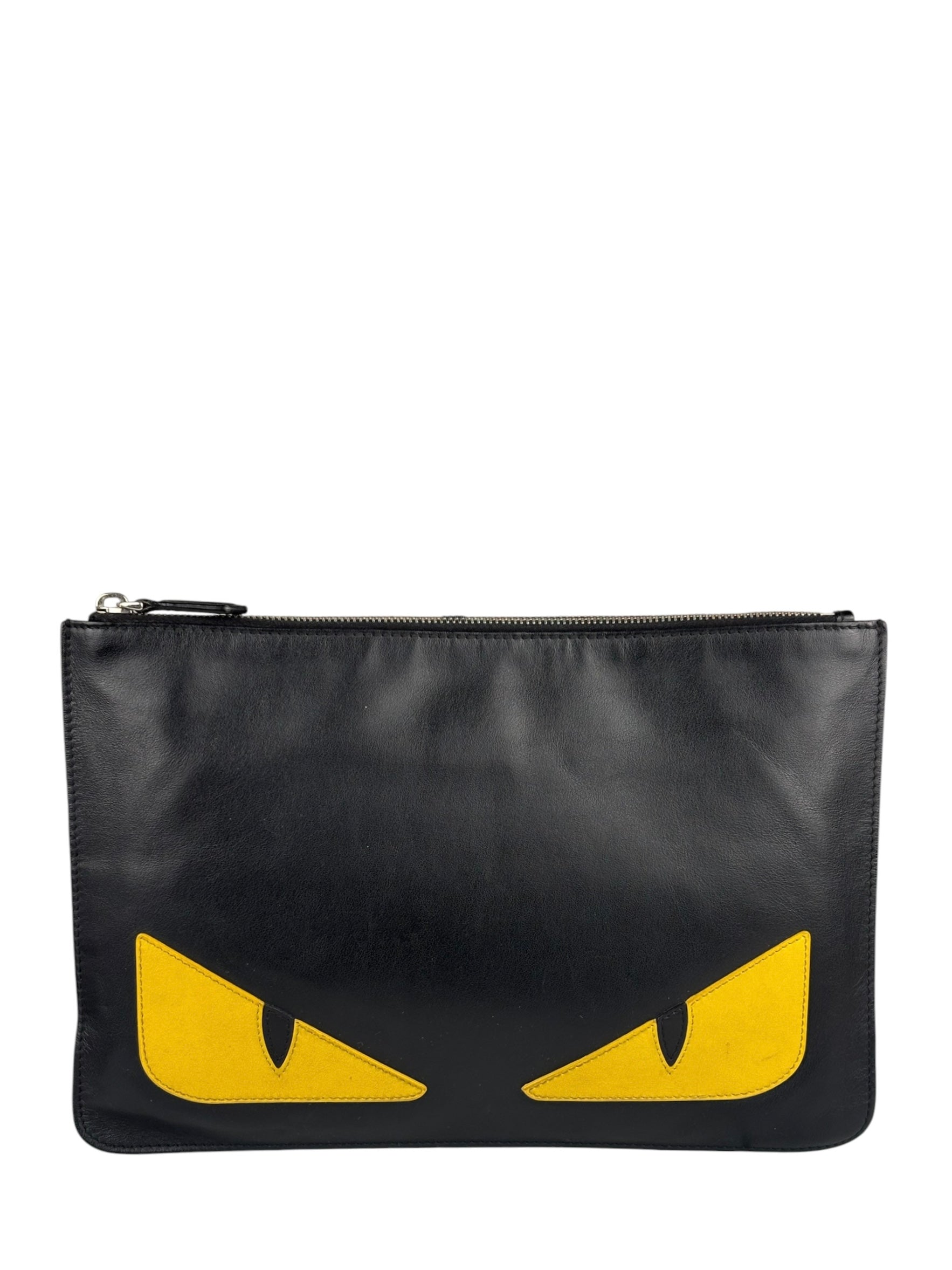 Fendi Black Monster Eye Leather Pouch/Clutch