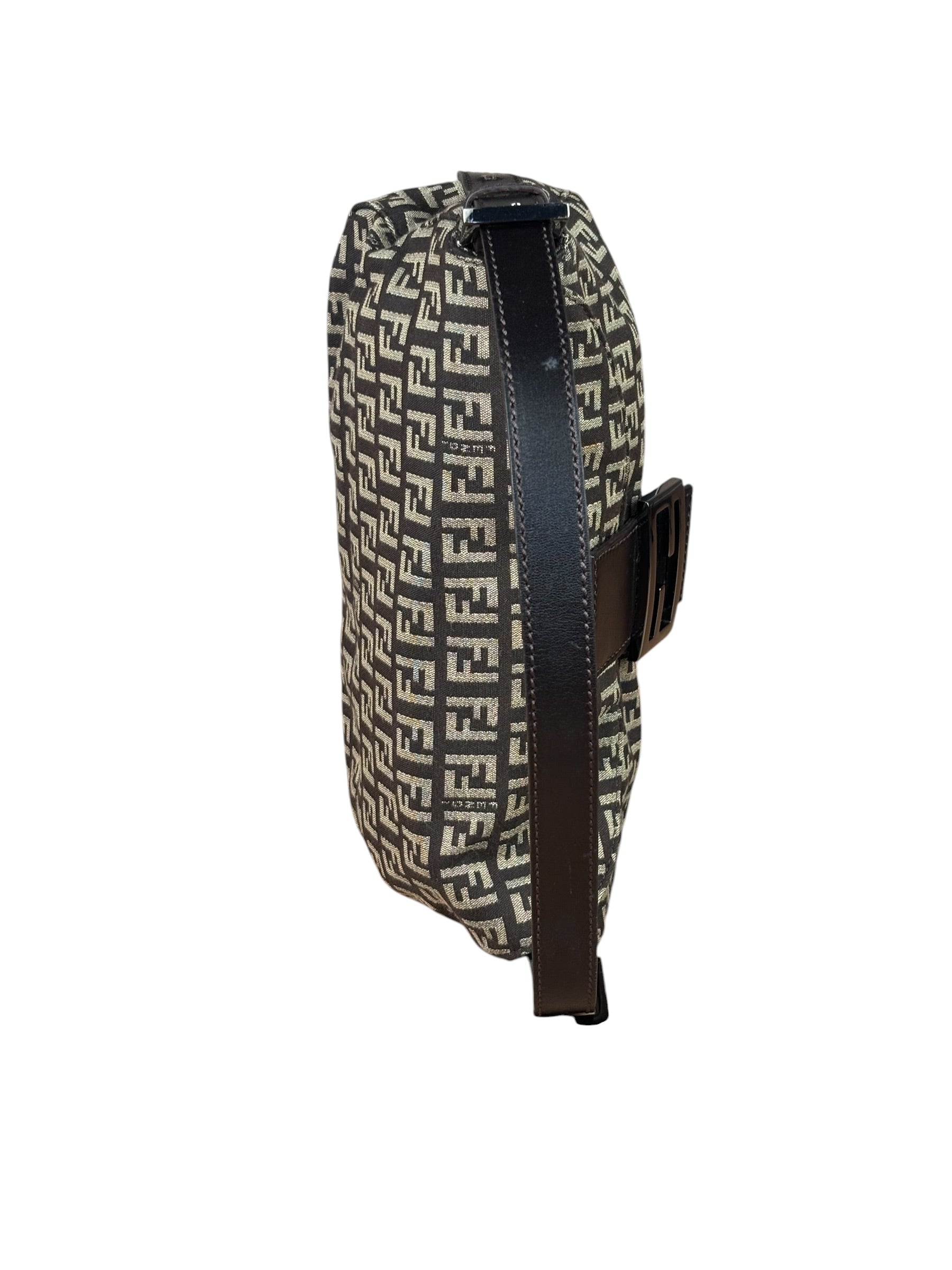 Fendi Black/Beige Leather Trim Zucca Mamma Baguette