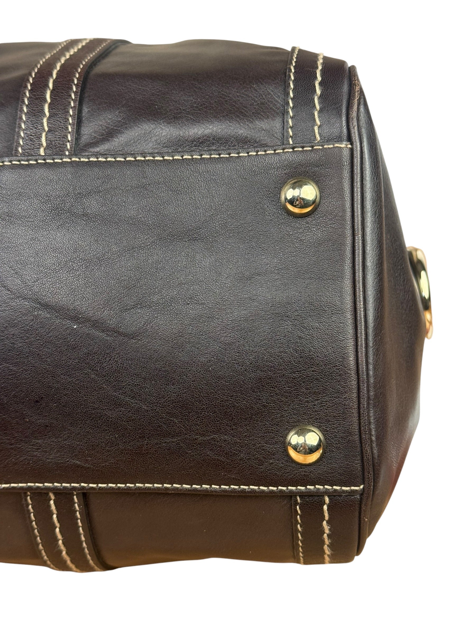 Gucci Vintage Dark Brown Leather Duchessa Boston Handbag