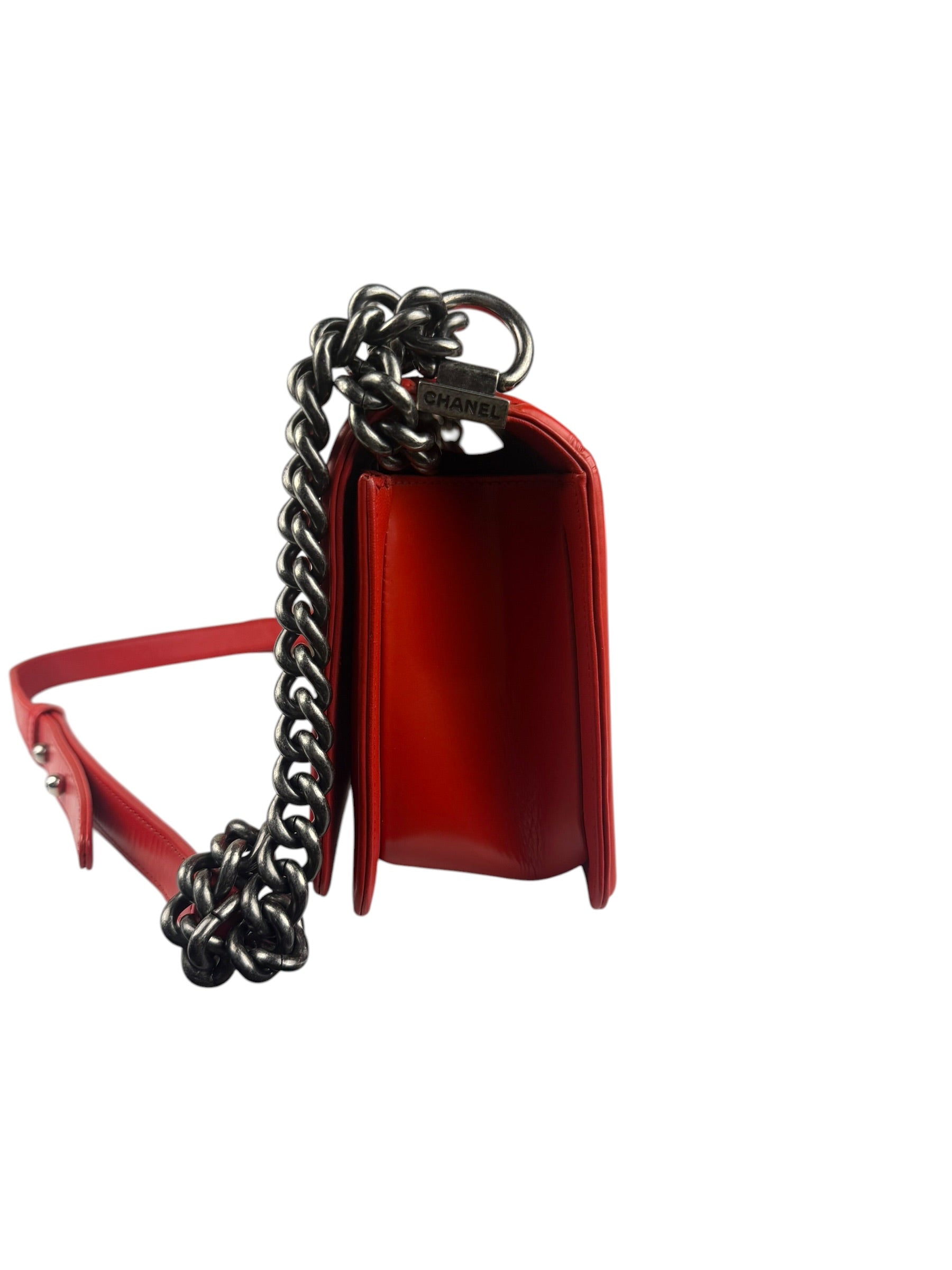 Chanel Red Leather Reverso Boy Flap Bag
