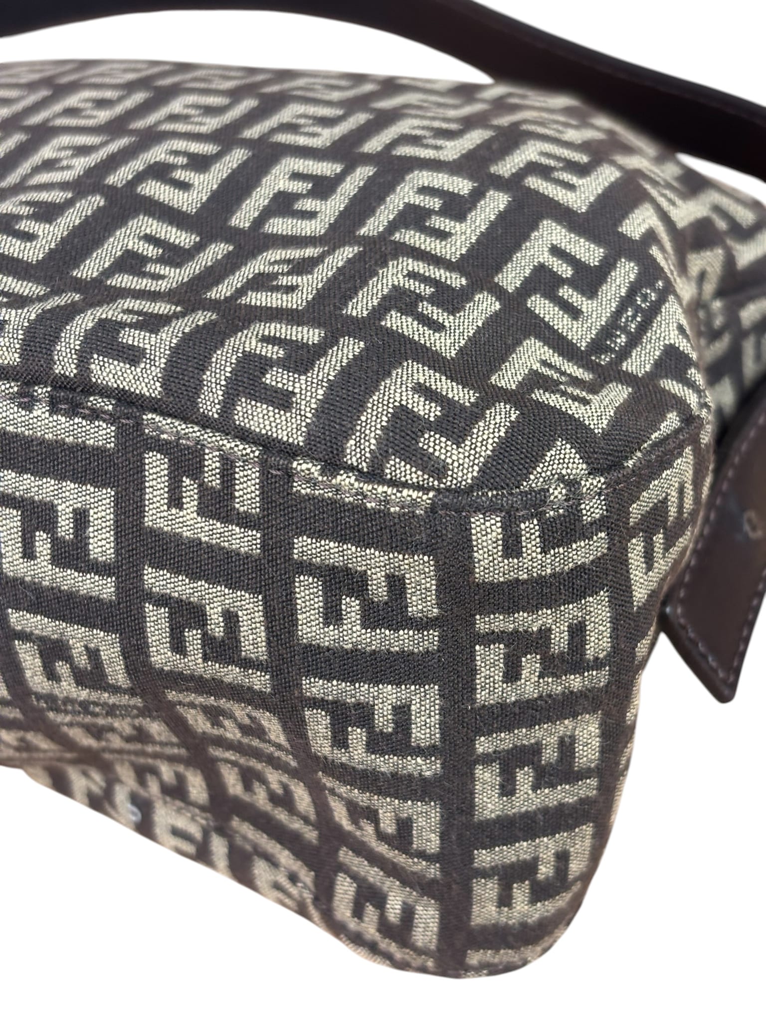 Fendi Black/Beige Leather Trim Zucca Mamma Baguette