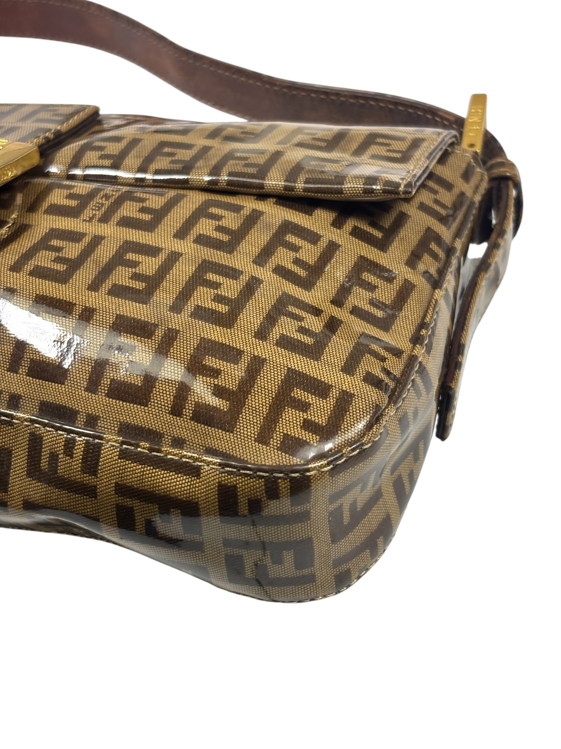 Fendi Brown Vinyl Zucca Baguette