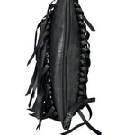 Bottega Veneta Black Leather Intercciato Woven Fringe Wristlet