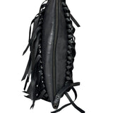 Bottega Veneta Black Leather Intercciato Woven Fringe Wristlet