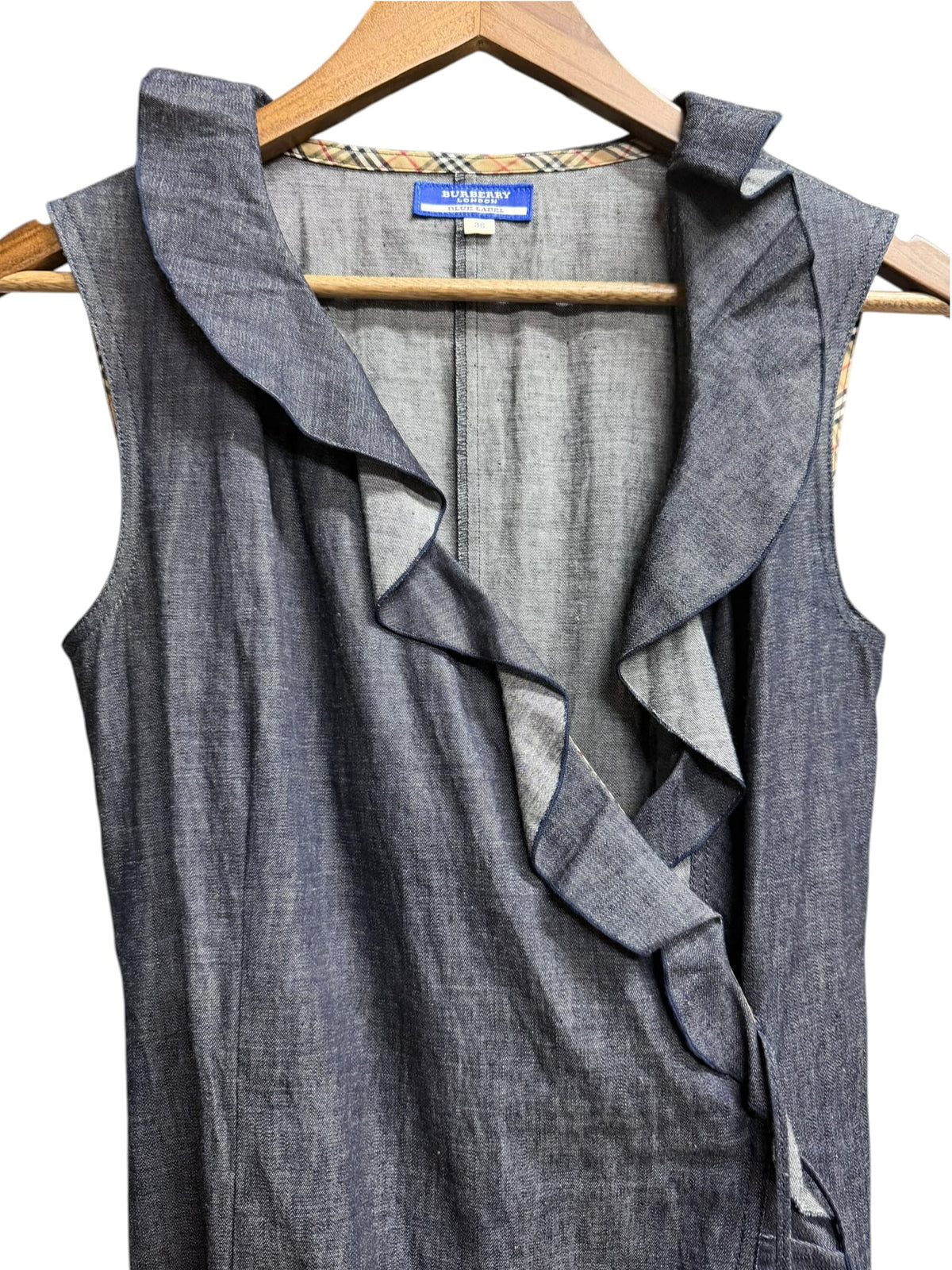 Burberry London Sleeveless Denim Ruffle Wrap Dress