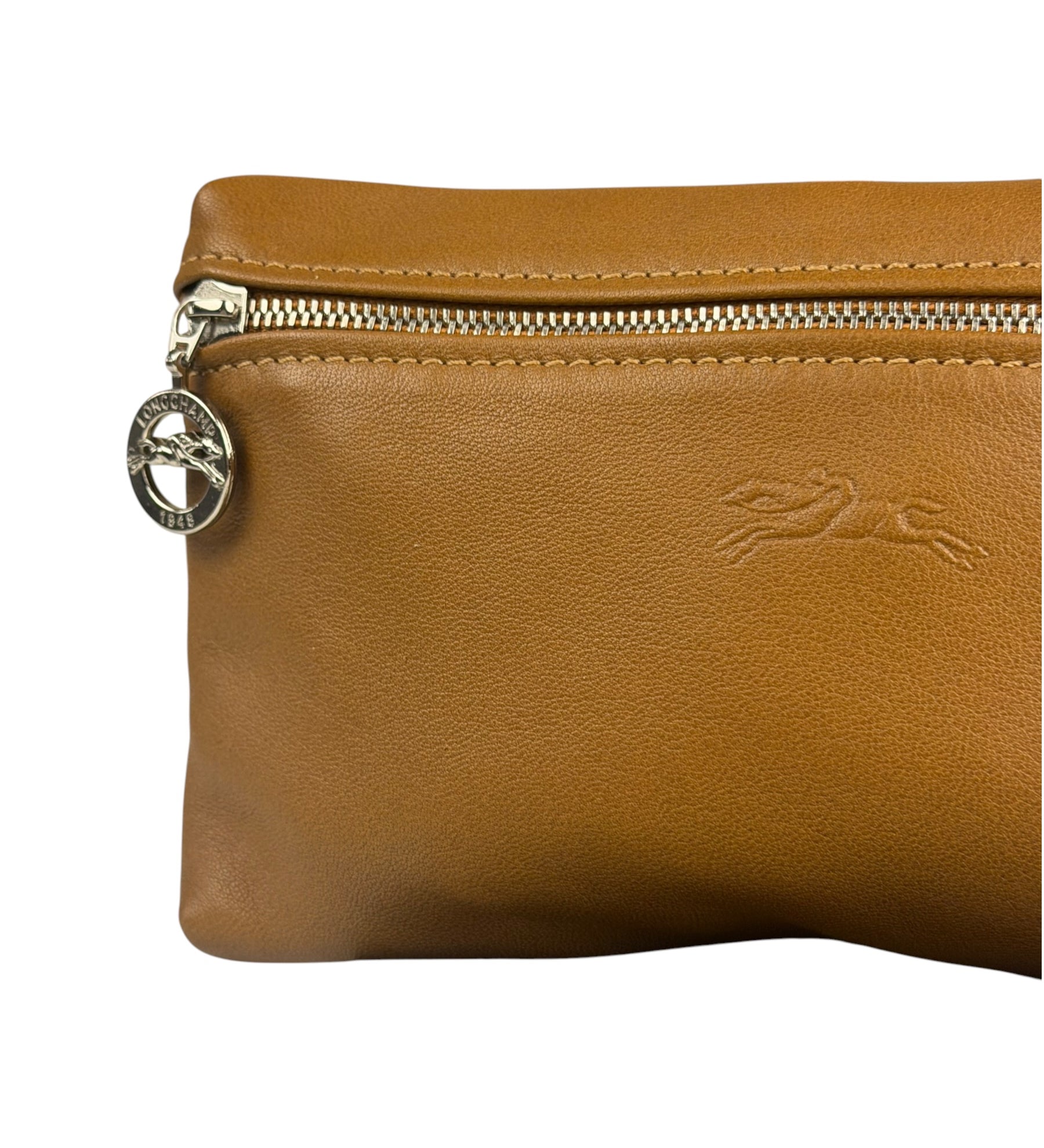 Longchamp Camel Leather Cosmetic Pouch