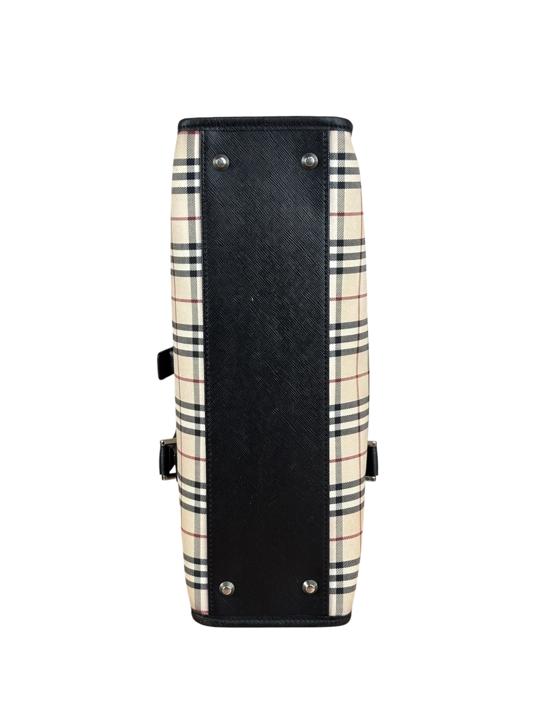 Burberry Vintage Leather Trim House Check Top Handle Bag