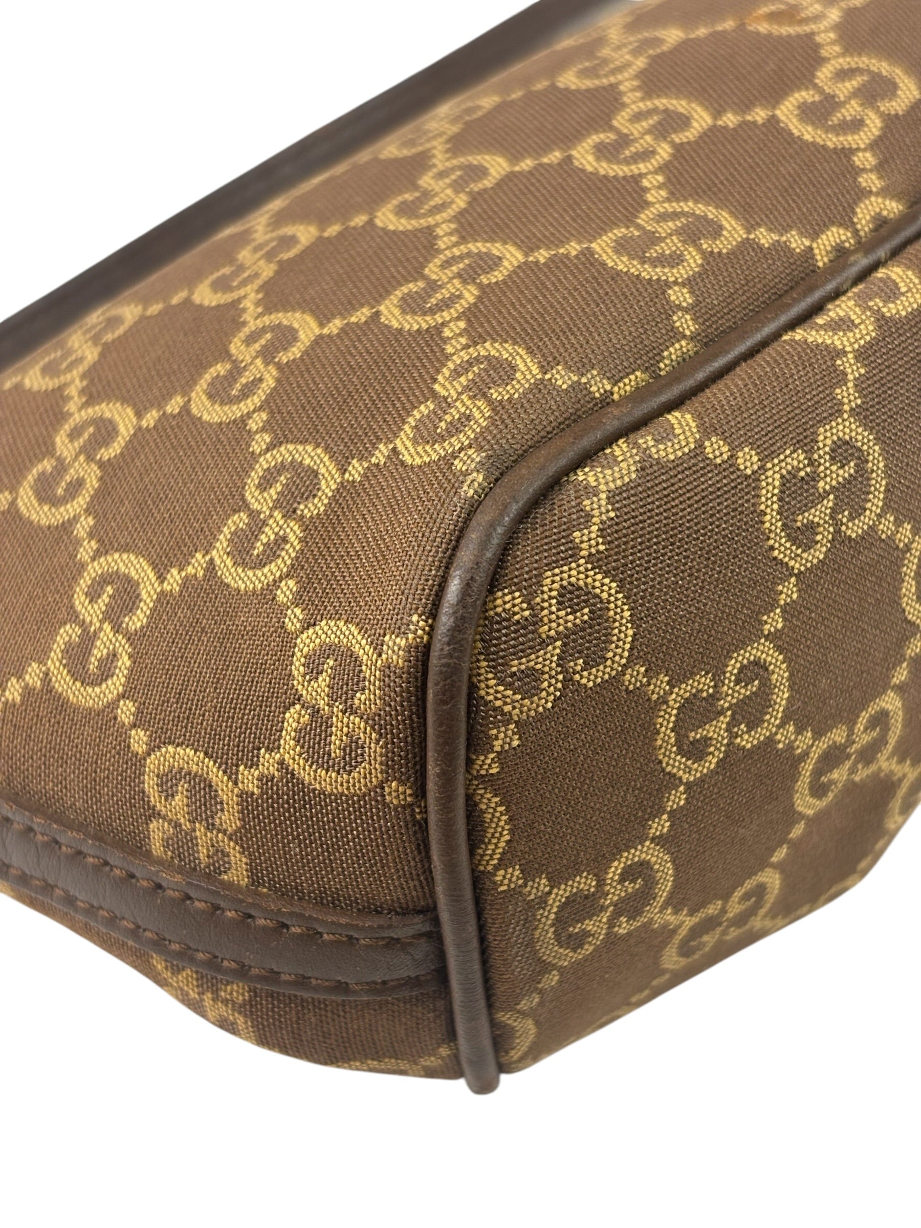 Gucci Brown Leather Trim GG Boat Pochette