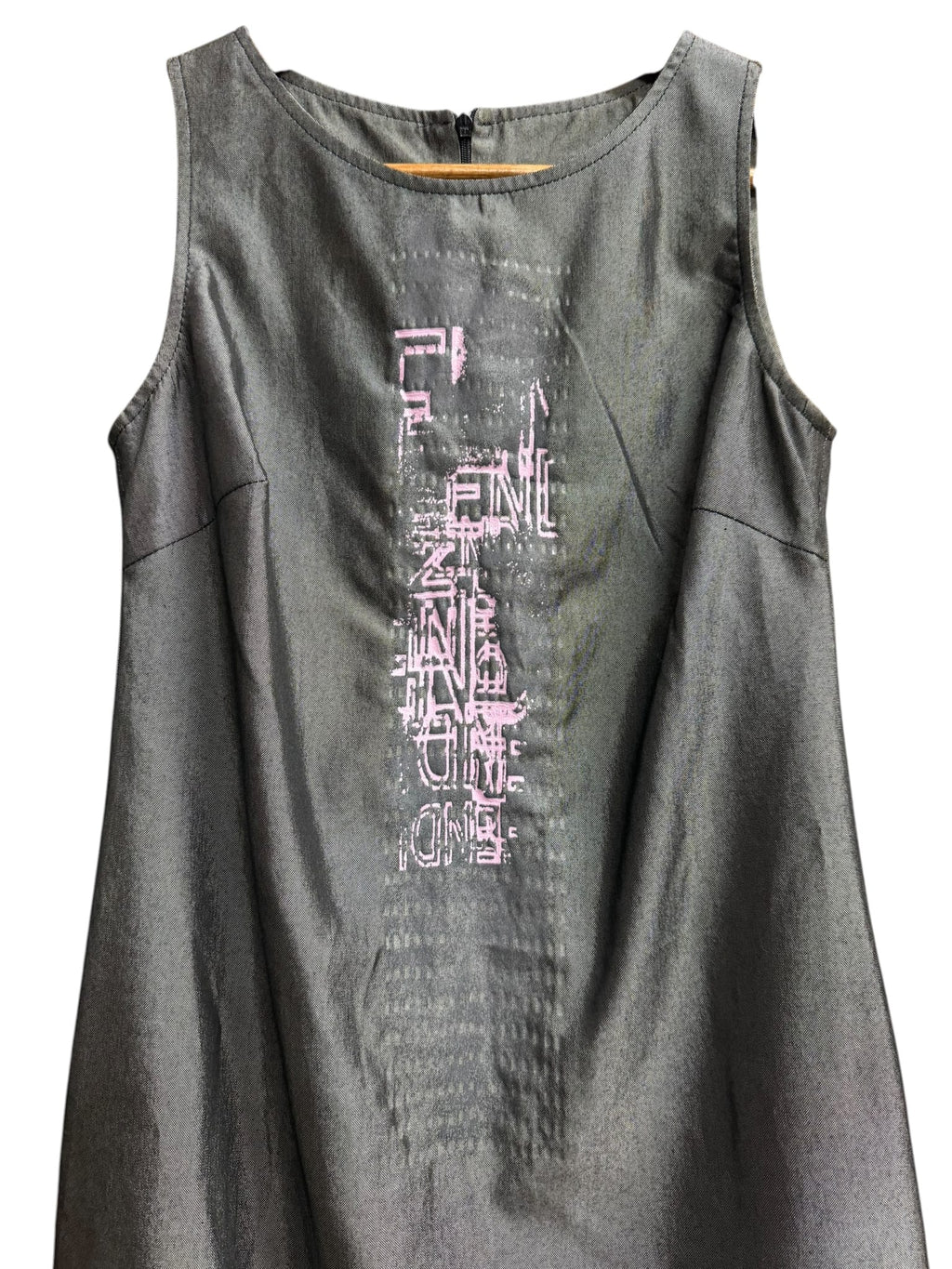 Vintage Fendi Grey Sleeveless Pink Geometric Logo Mini Dress