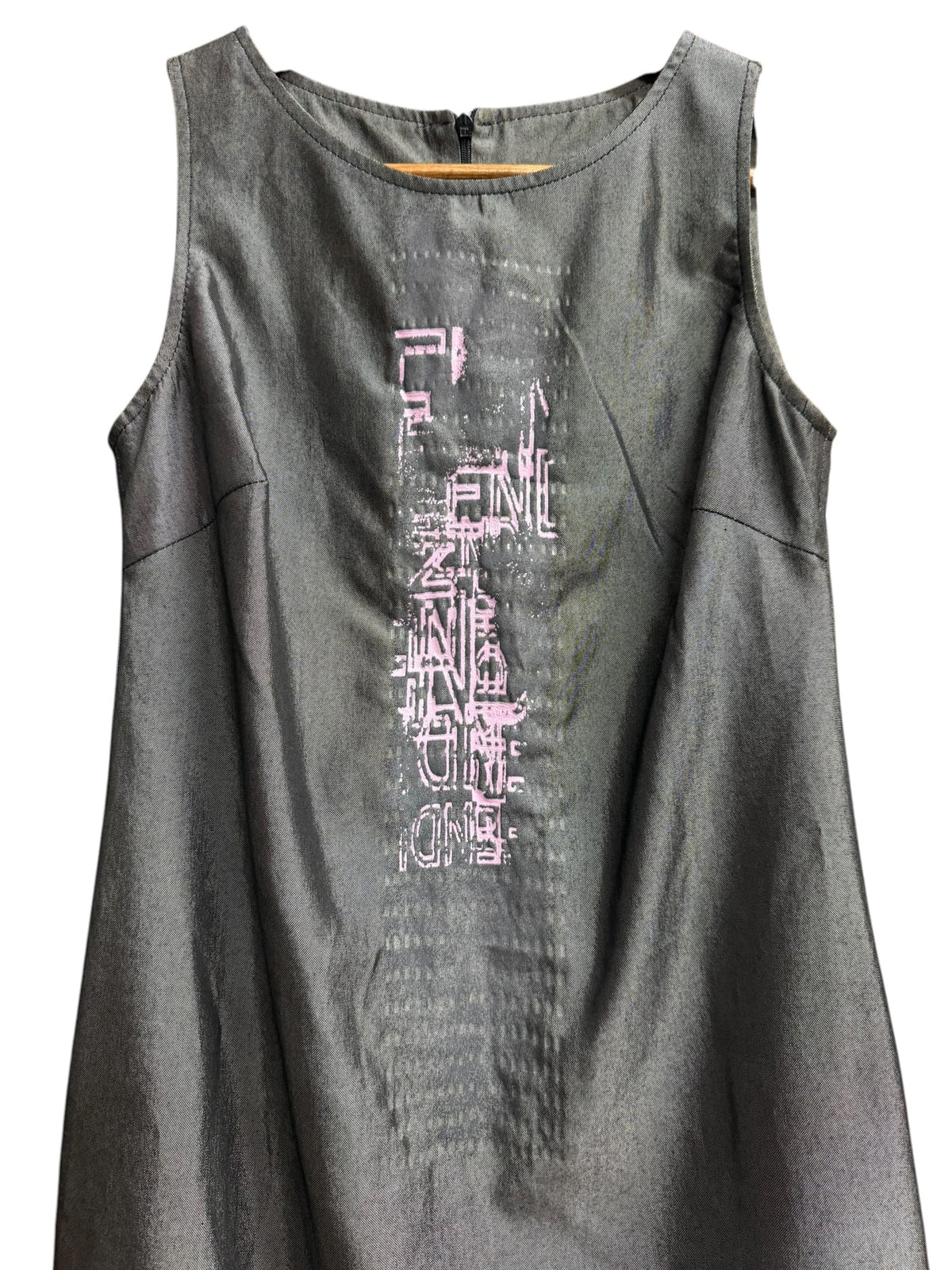 Vintage Fendi Grey Sleeveless Pink Geometric Logo Mini Dress