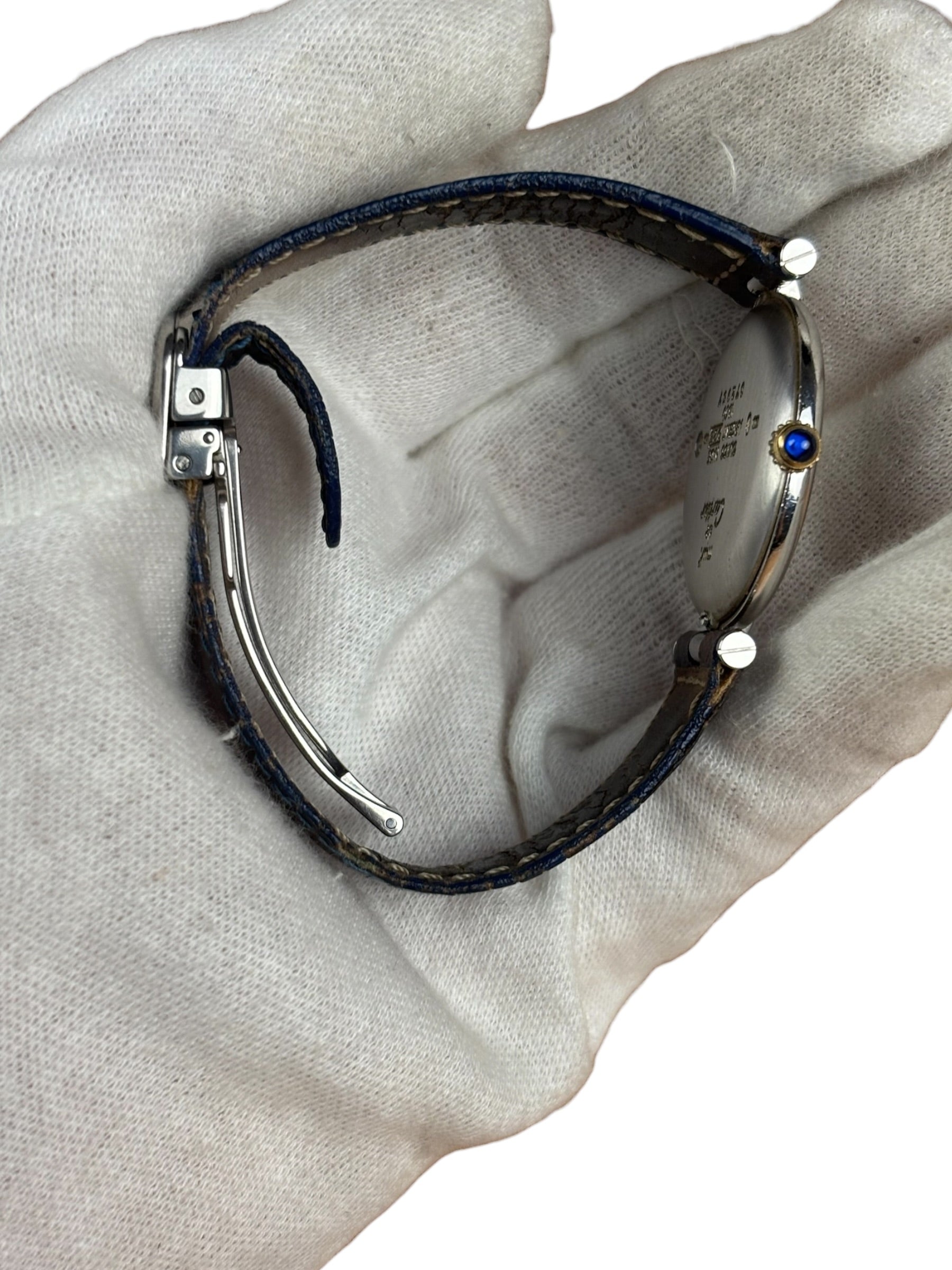 Cartier Must De Round Silver Roman Dial Blue/Brown Band