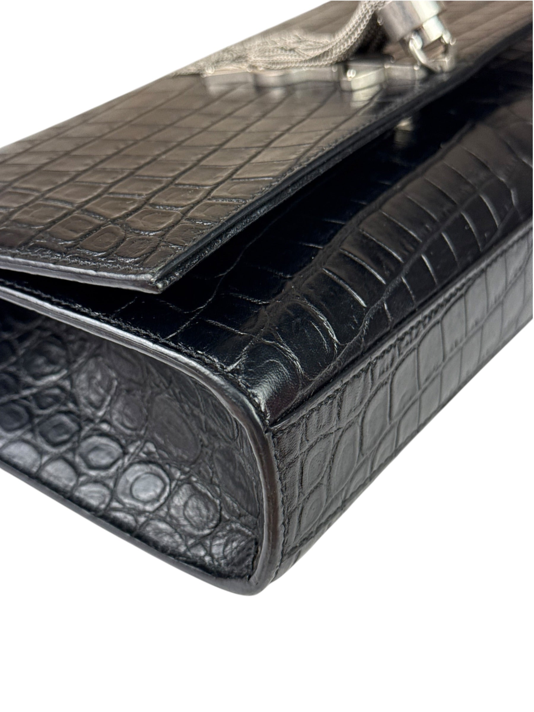 Yves Saint Laurent Black Croc-Embossed Calfskin Kate Tassel Shoulder Bag