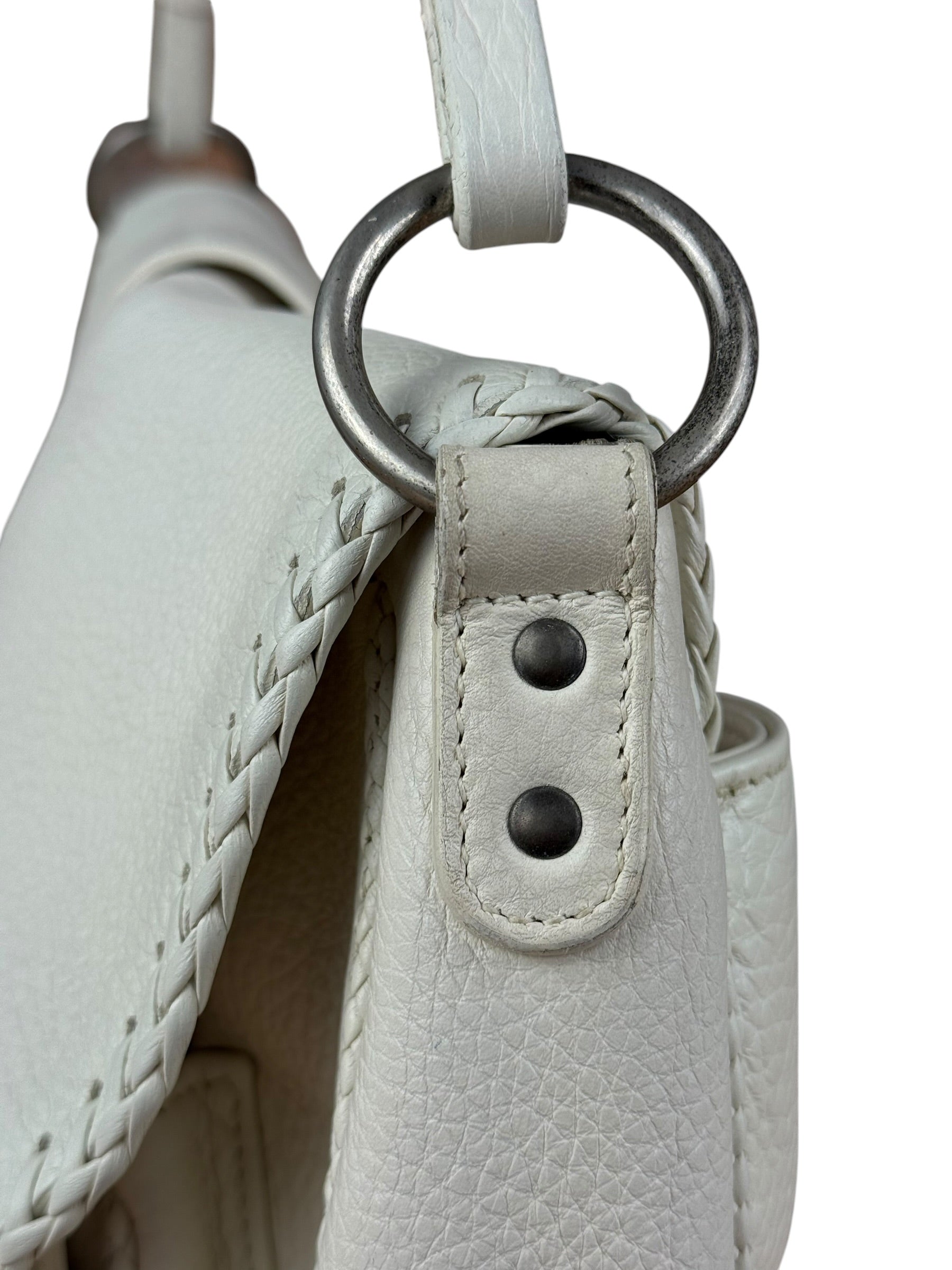 Christian Dior White Leather Gaucho Double Saddle Shoulder Bag