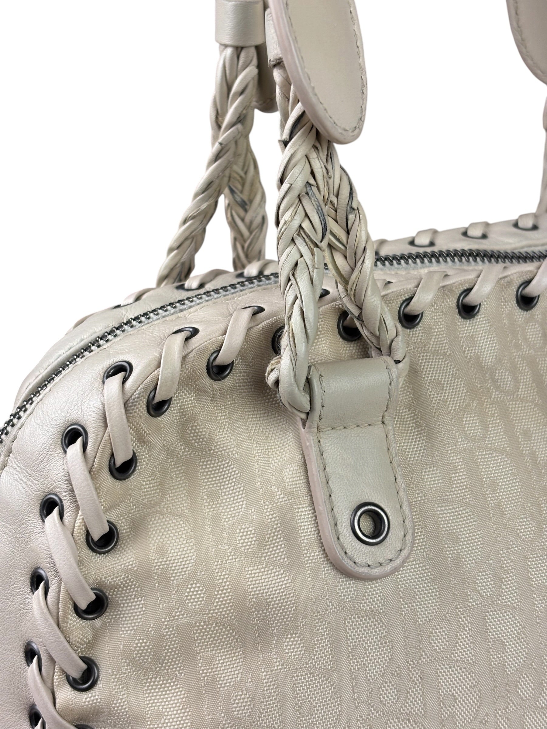 Christian Dior Cream Leather Braided Ethnic Shoulder Bag