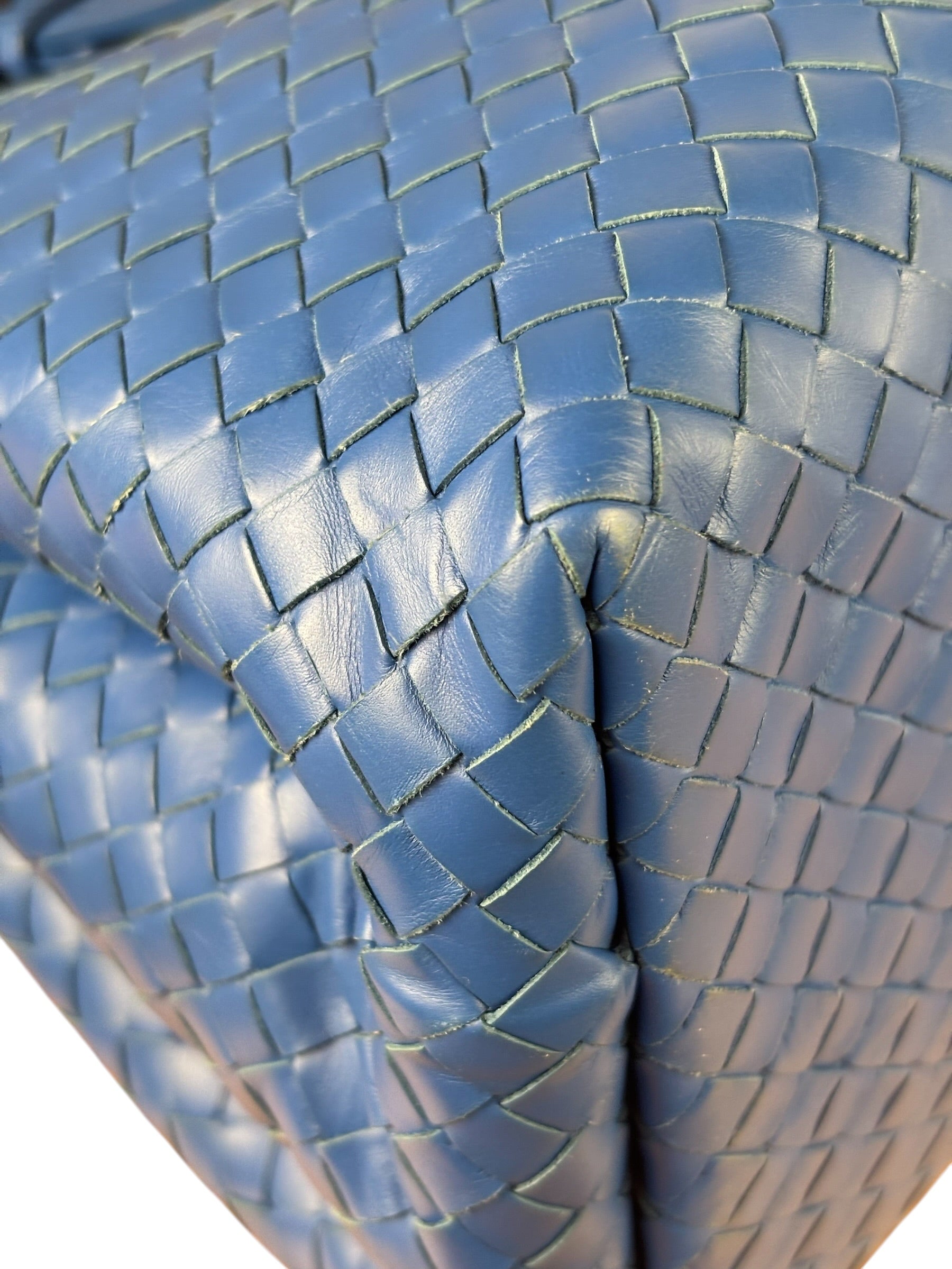 Bottega Veneta Blue Leather Small Nappa Intercciato Roma Satchel