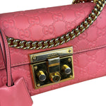 Gucci GG Pink Embossed Leather Small Padlock Chain Bag