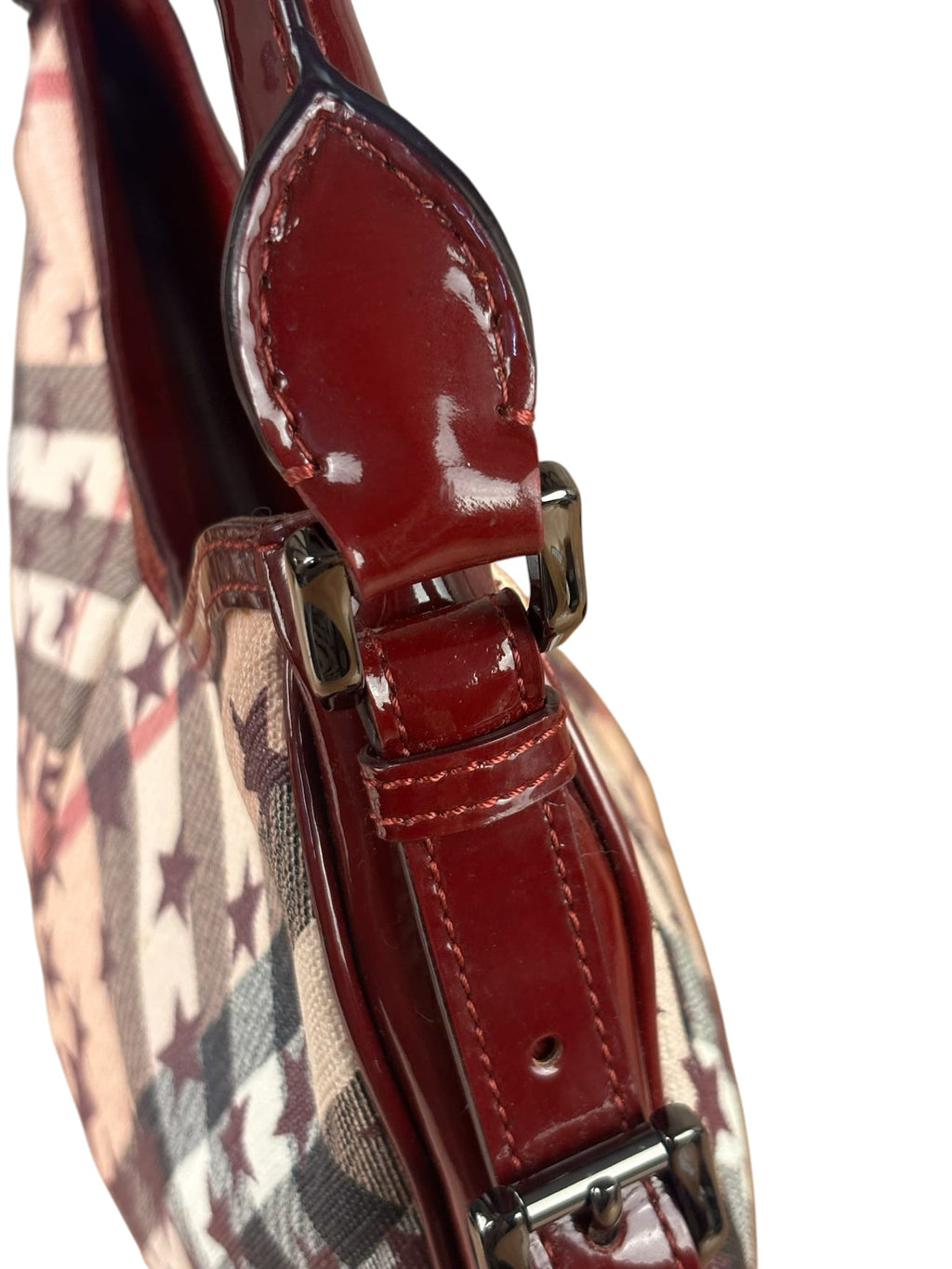 Burberry Berry Red Patent Trim Super Nova Stars Small Hernville Hobo Bag