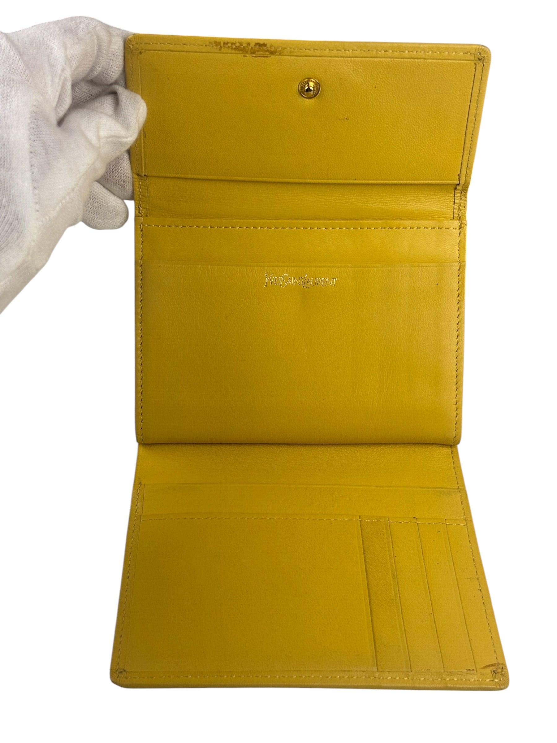 Yves Saint Laurent Yellow Leather Square Compact Wallet