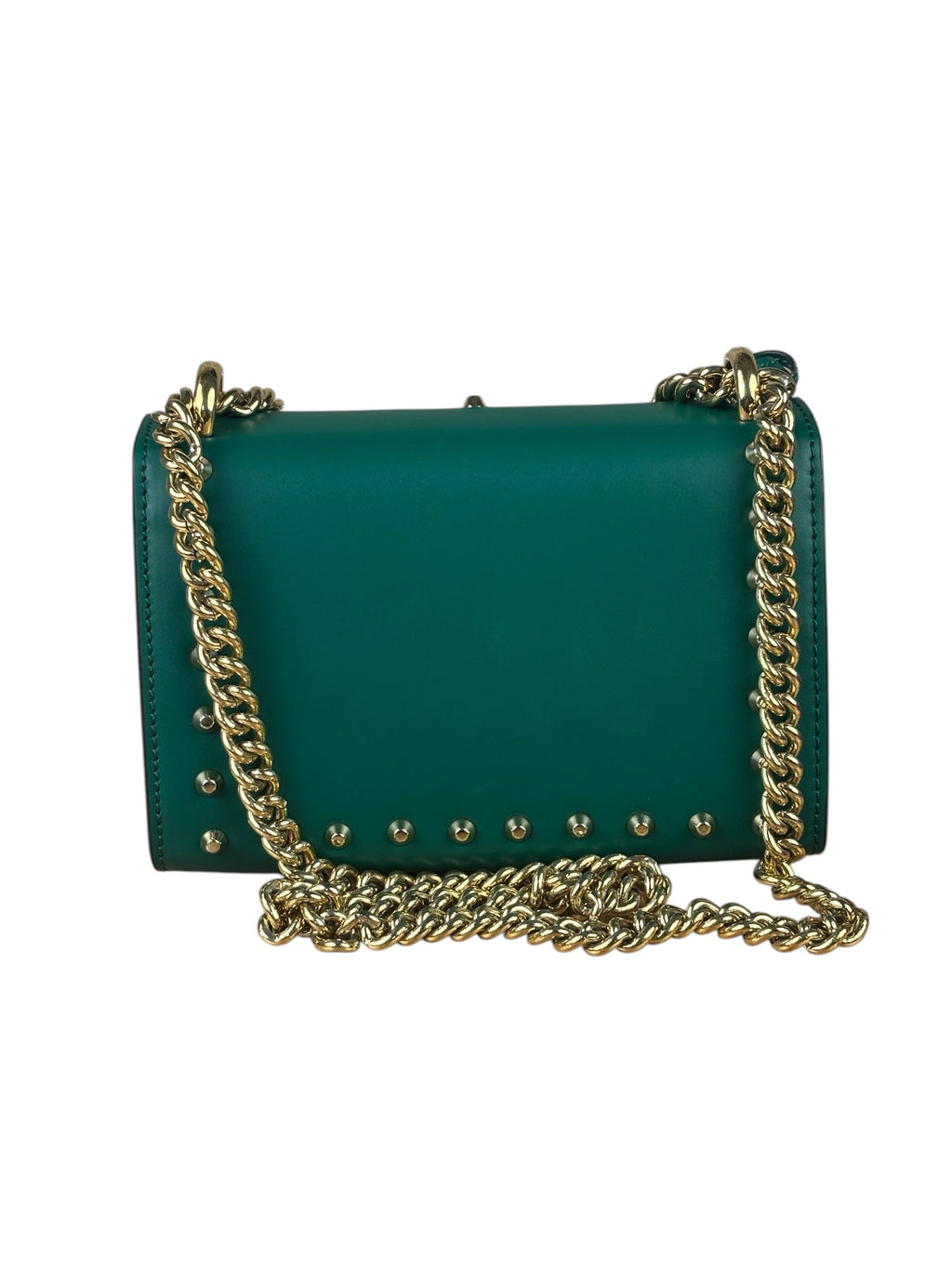 Gucci Green Leather Faux Pearls & Studs Small Padlock Bag