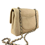 Chanel Vintage Beige Jersey Quilted Classic Flap Bag