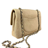 Chanel Vintage Beige Jersey Quilted Classic Flap Bag