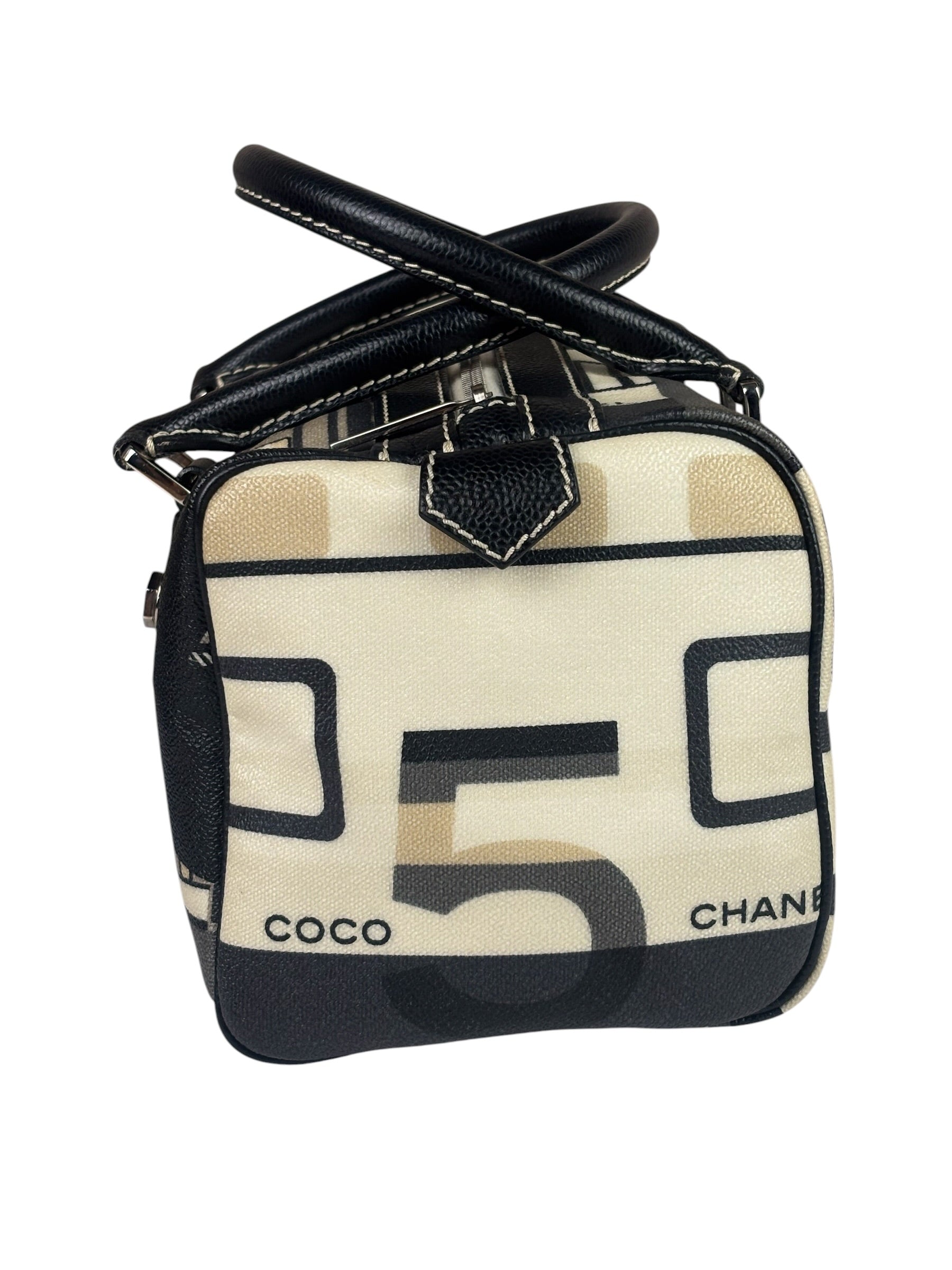 Chanel Cream Leather Coated Canvas Le Train Boston Bag 2006