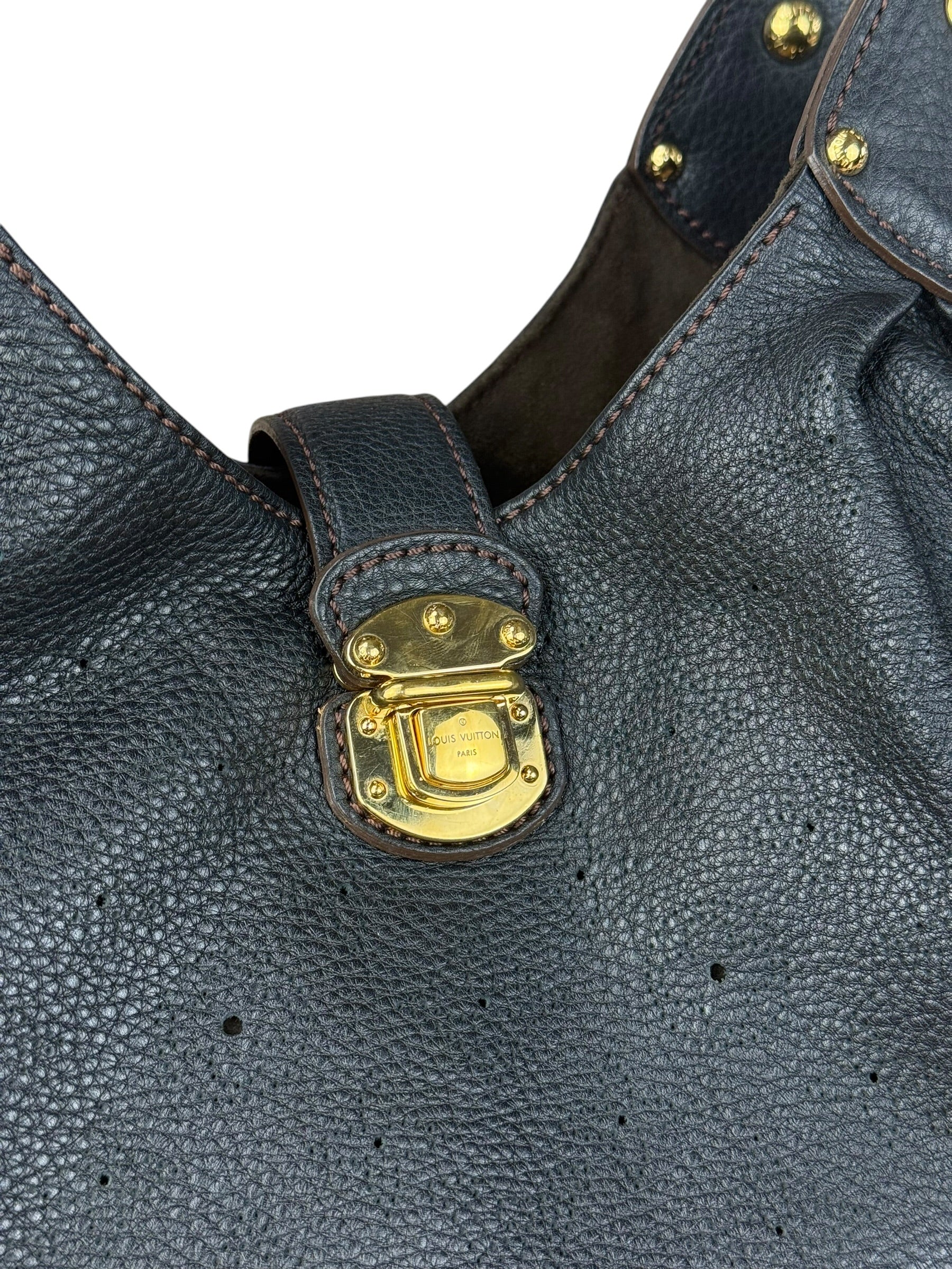 Louis Vuitton Perforated Monogram Mahina Hobo Bag Black