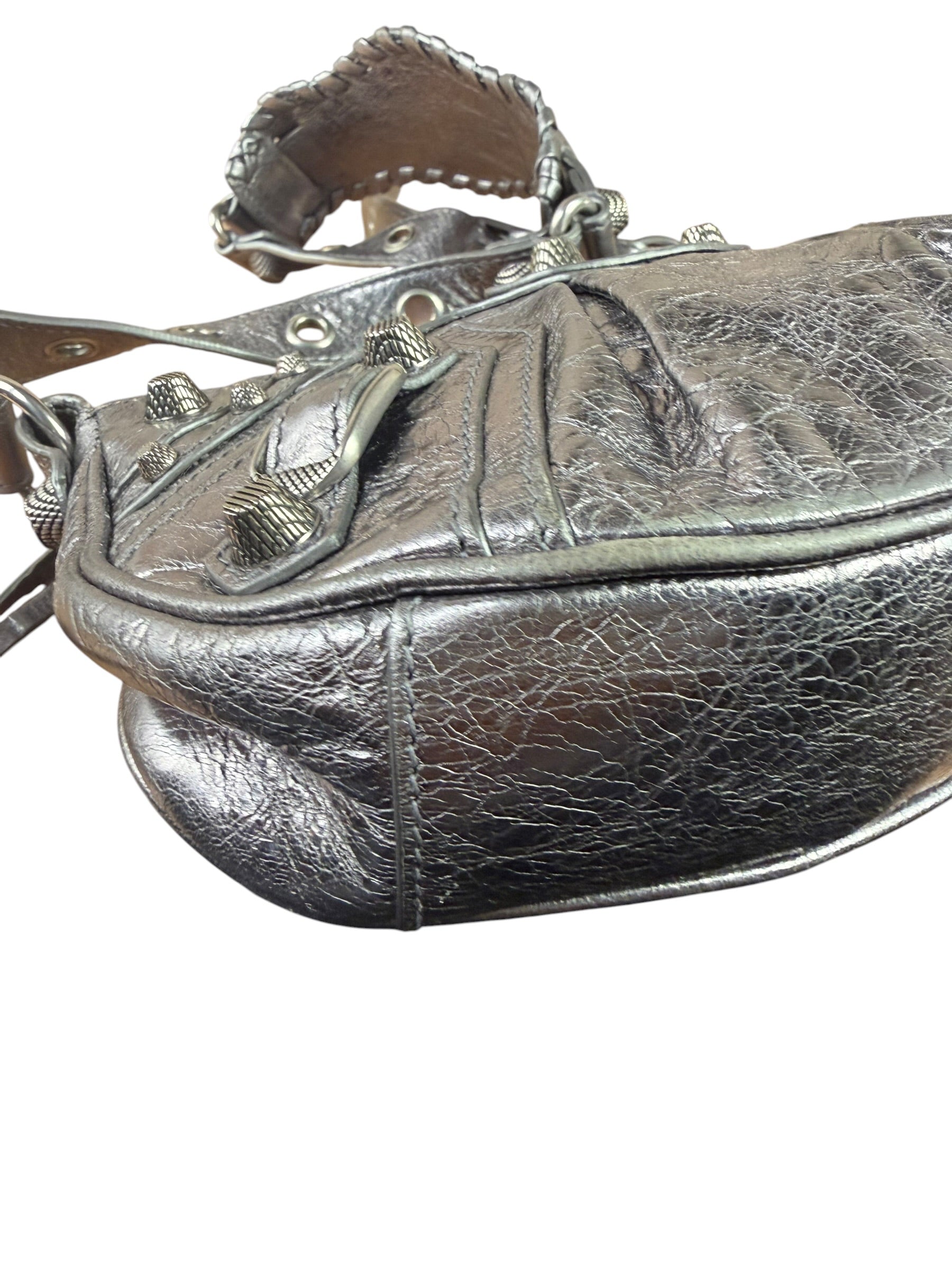 Balenciaga Silver Leather Le Cagole Shoulder Bag