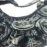Balenciaga Black/White Leather Le Cagole Graffiti Shoulder Bag