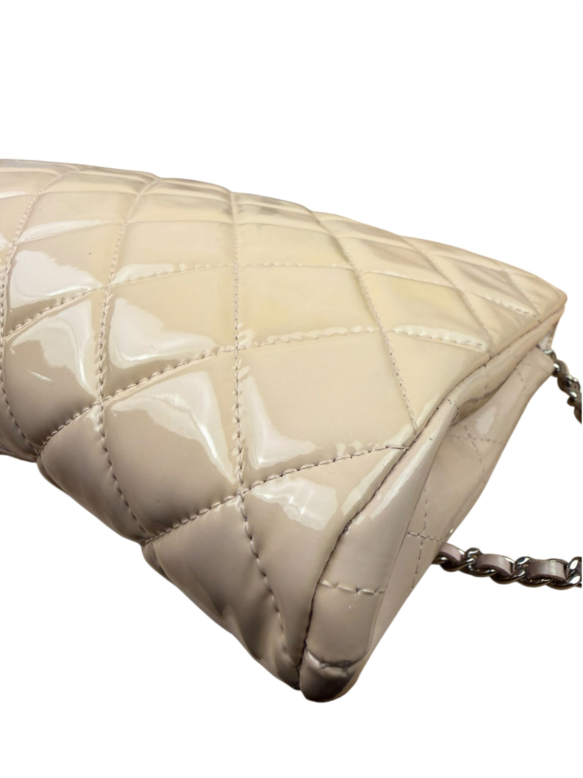 Chanel Beige Patent Quilted Clutch Flap 2013
