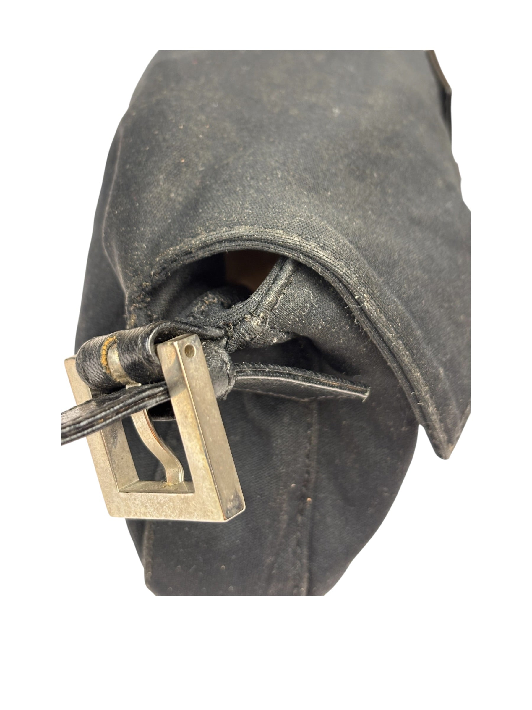 Fendi Black Leather Trim Baguette