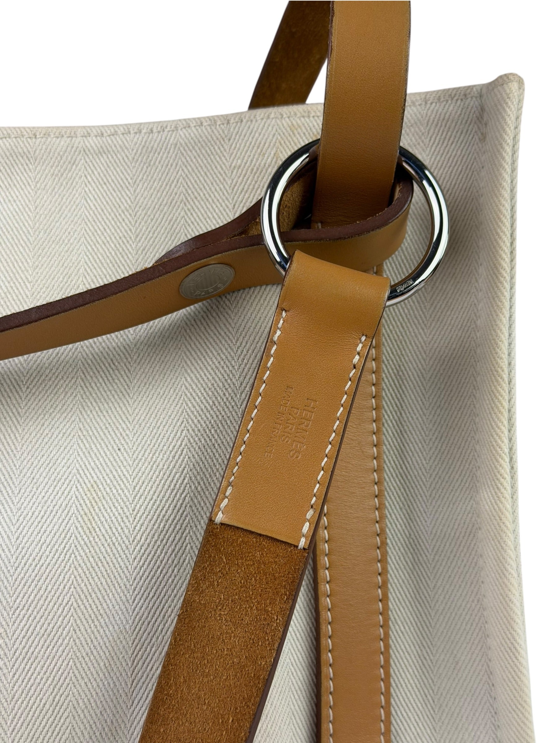 Hermes Beige/Brown Leather Trim Cabalicol Tote