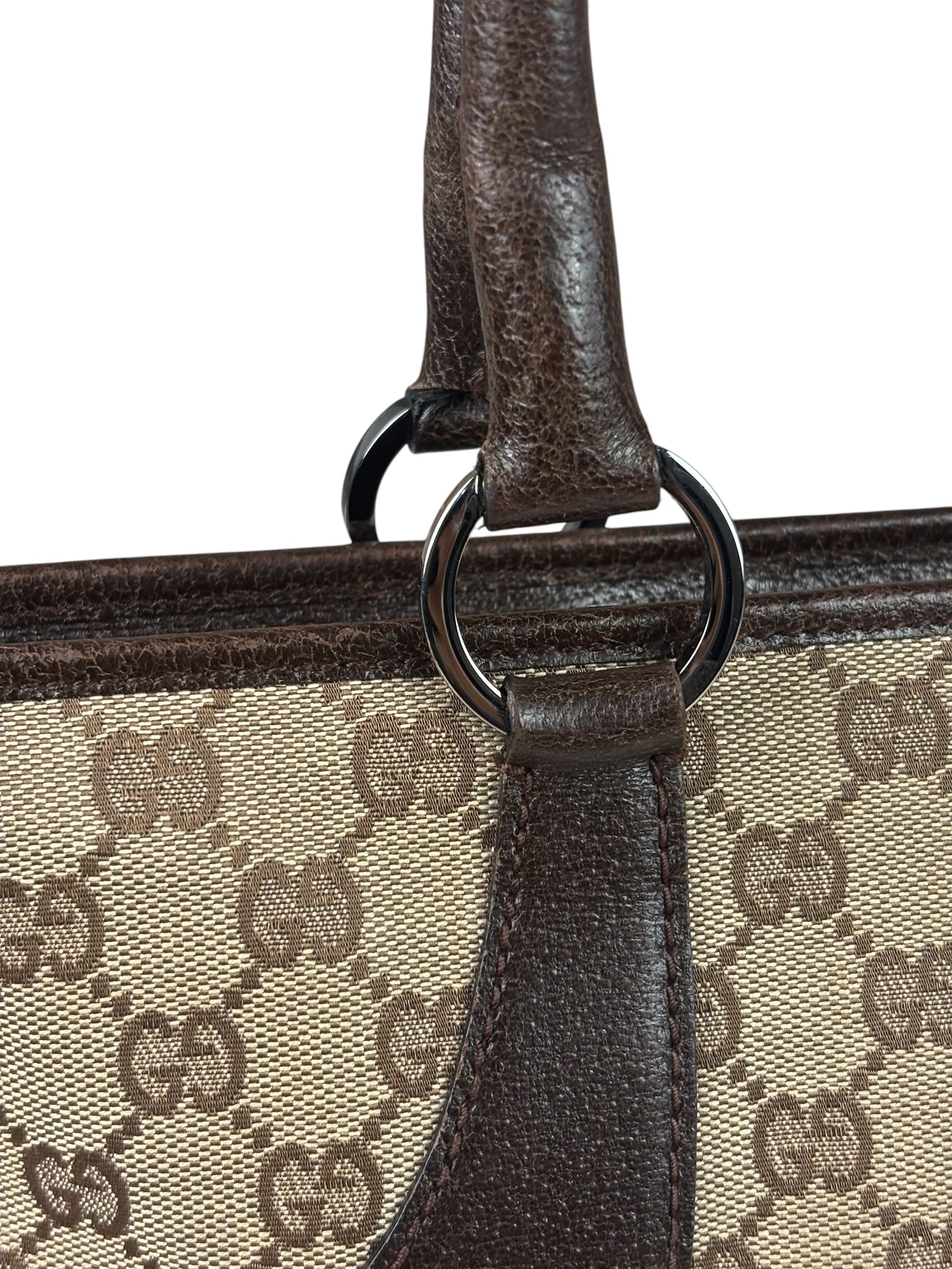 Gucci Brown Leather Trim GG Supreme Shoulder Bag