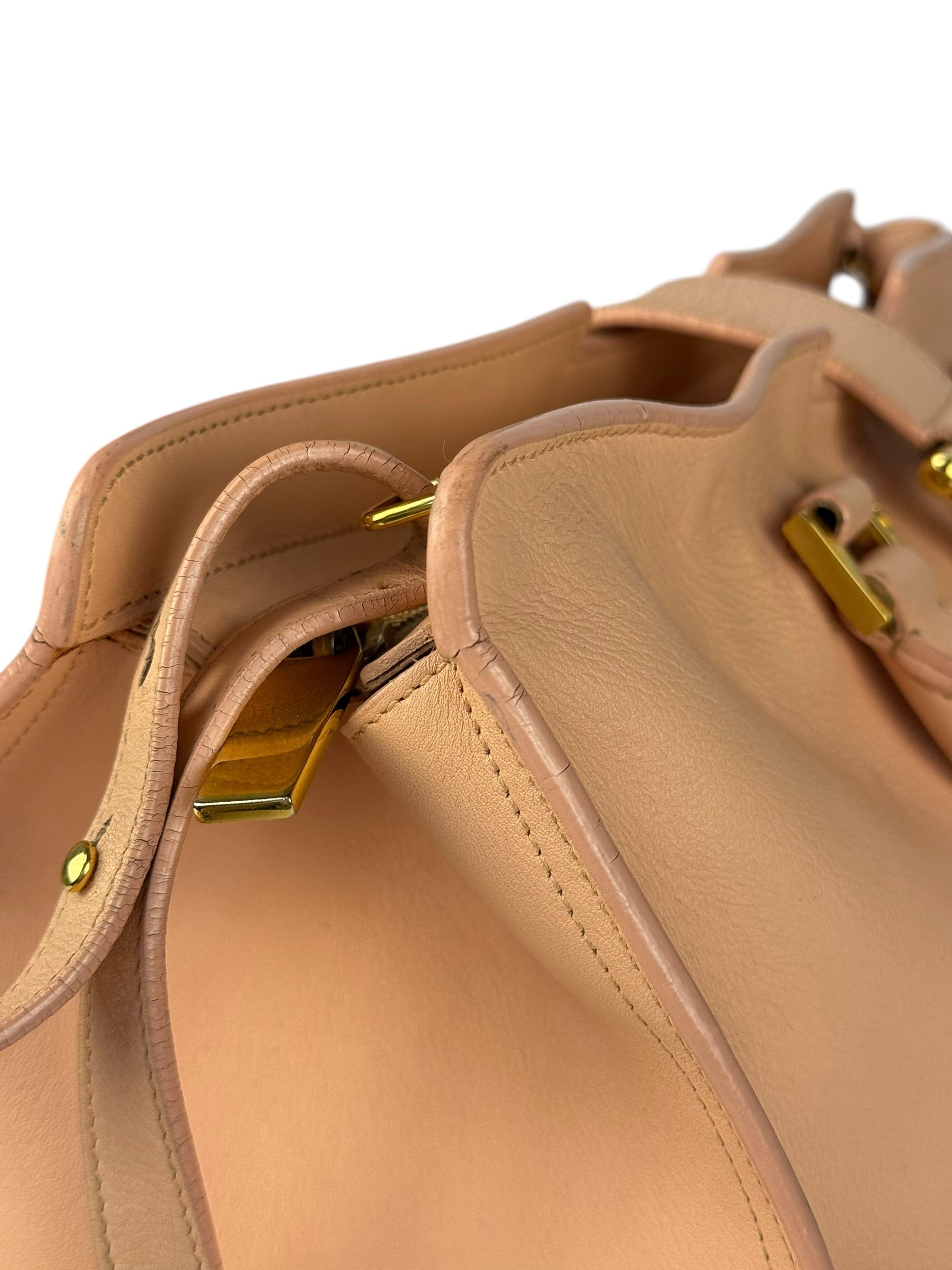 YSL Vintage Classic Y Cabas Peach Leather 2Way Handbag