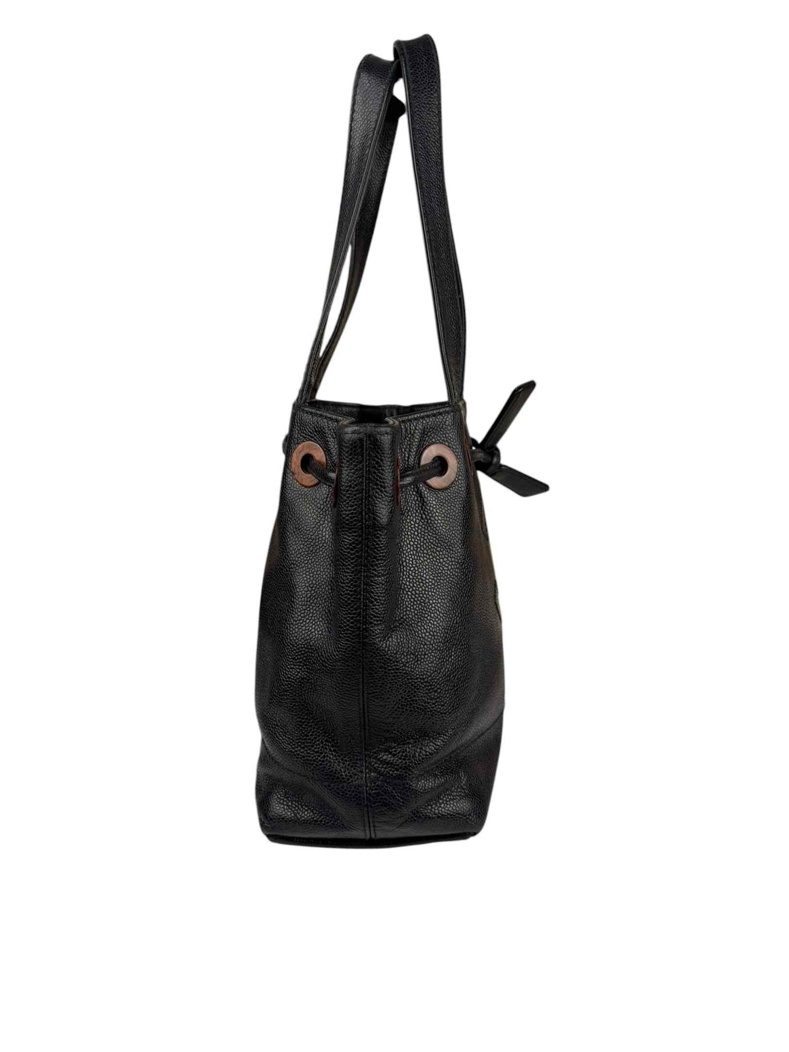Chanel Black Caviar CC Drawstring Tote Bag 2002