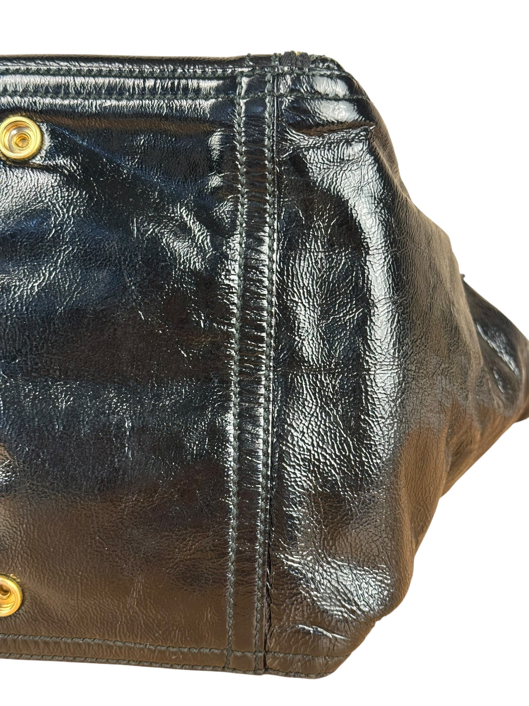 YSL Vintage Black Patent Leather Downtown Handbag