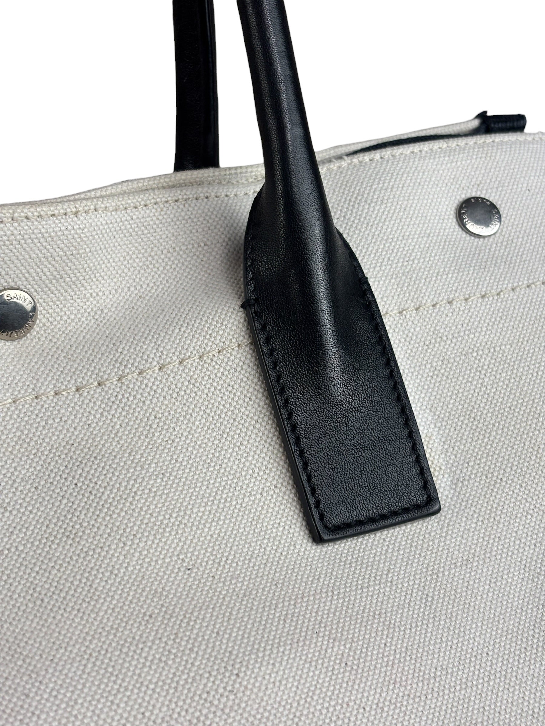 Saint Laurent Beige/Black Rive Gauche Canvas Tote Bag
