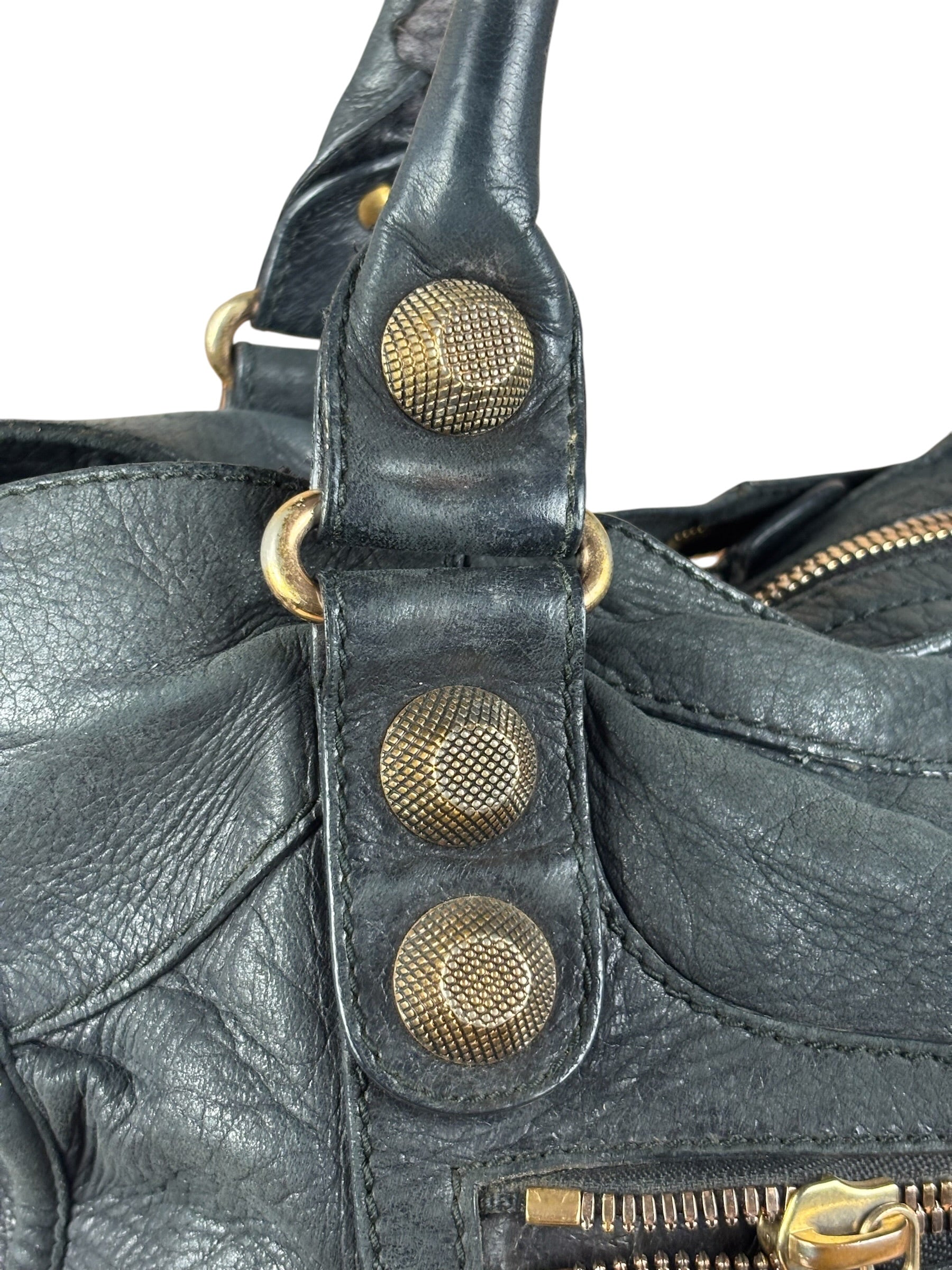 Balenciaga Black Leather Giant Gold City Two-Way Bag 21