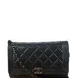 Chanel Black Quilted Lambskin Boy Flap Wallet On Chain 2014