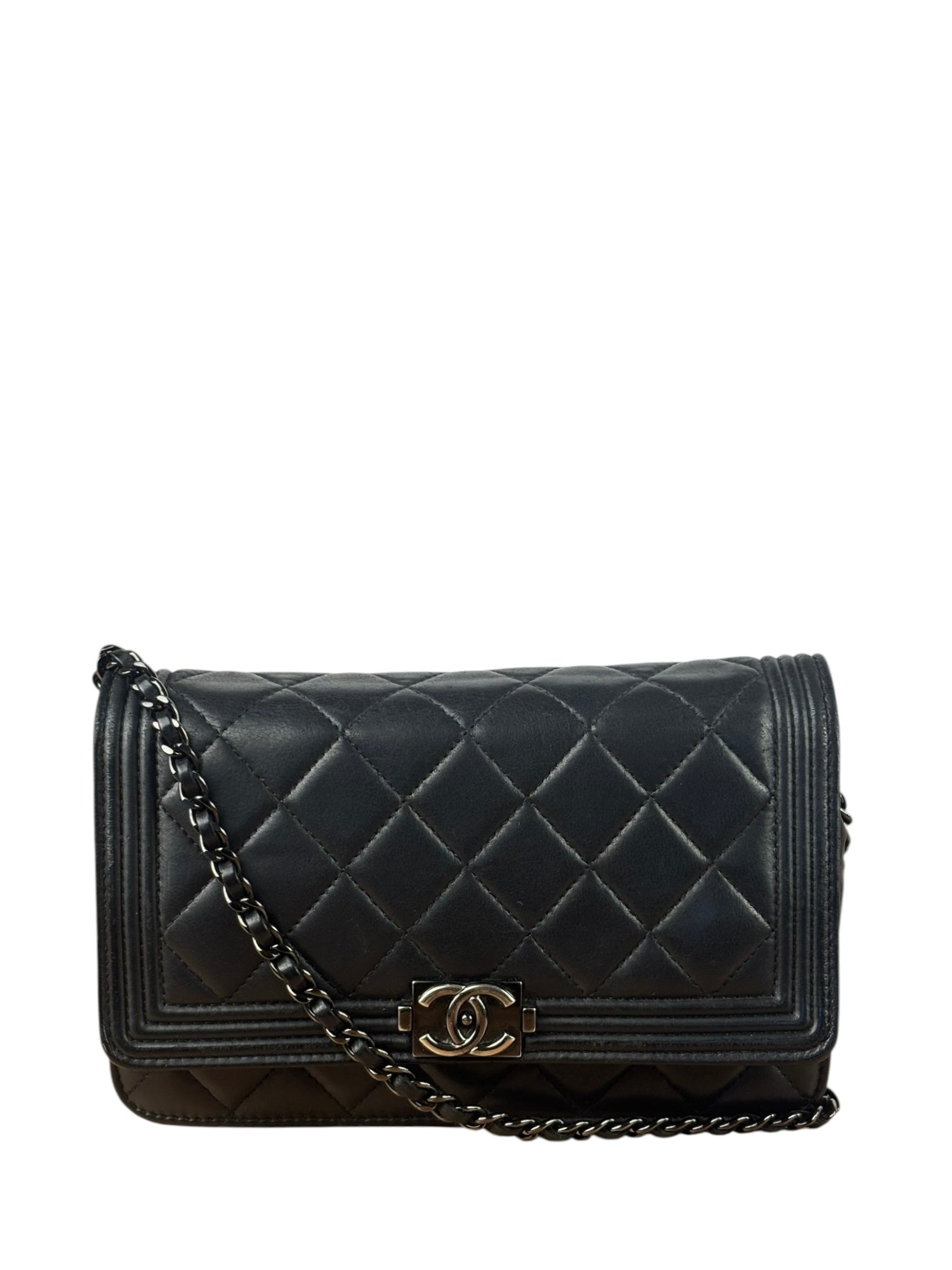 Chanel Black Quilted Lambskin Boy Flap Wallet On Chain 2014