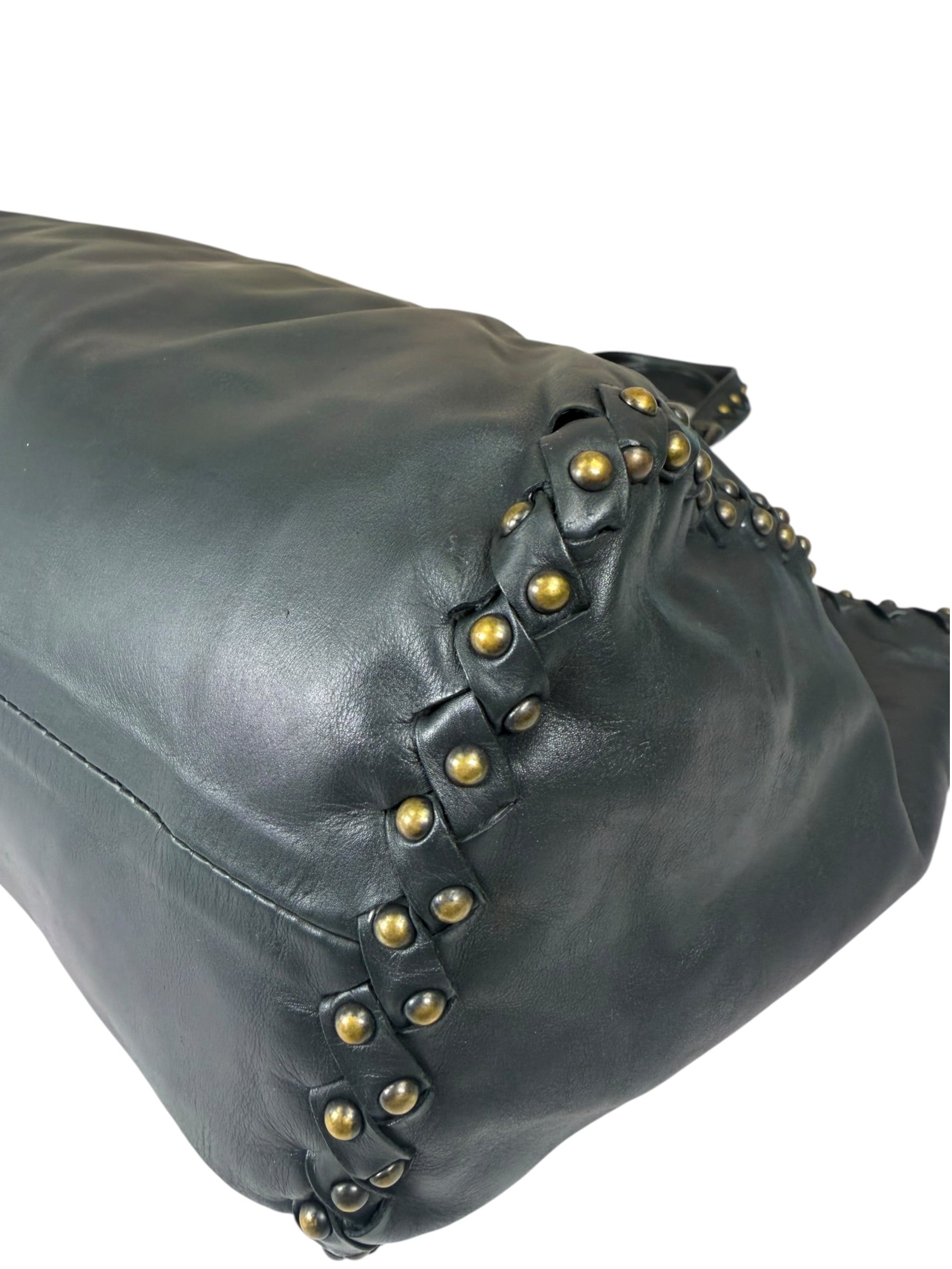 Bottega Veneta Dark Grey Leather Studded Shoulder Bag