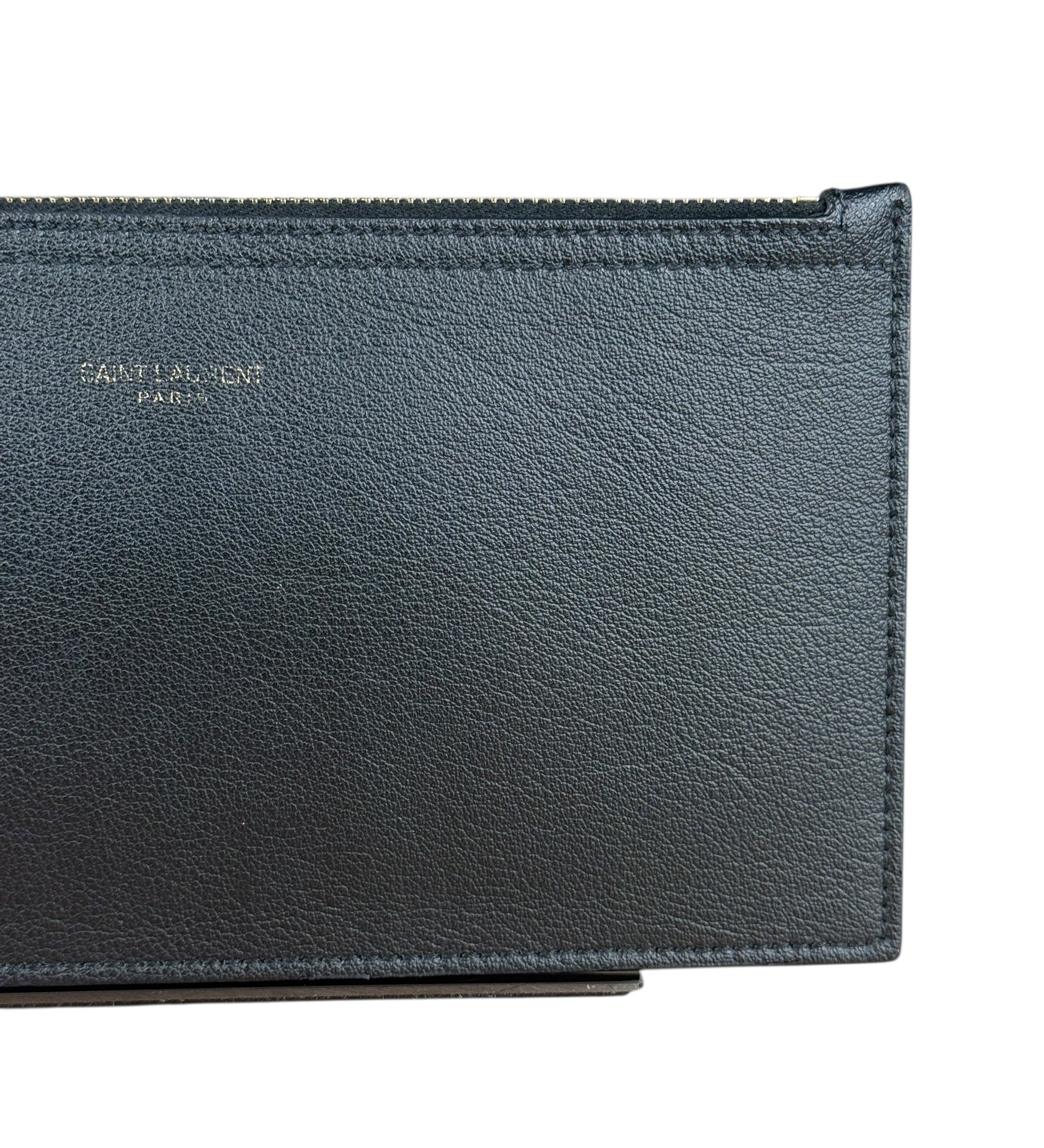 Saint Laurent Black Leather Zip Pouch