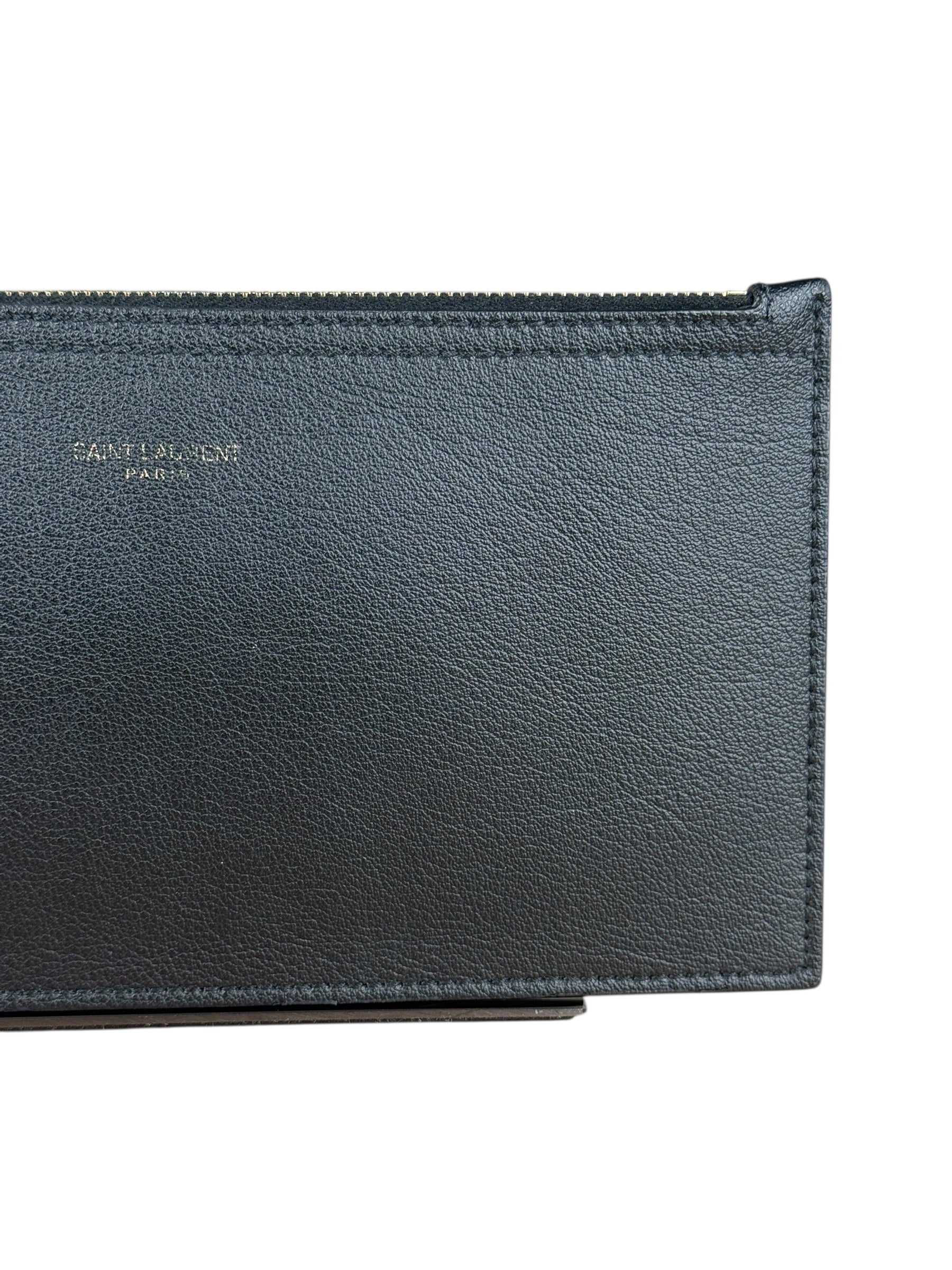 Saint Laurent Black Leather Zip Pouch