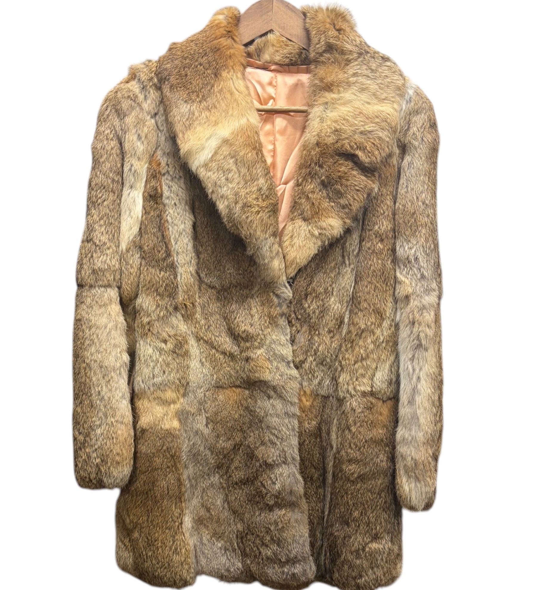 Vintage Warm Tan & Beige Rabbit Fur Coat