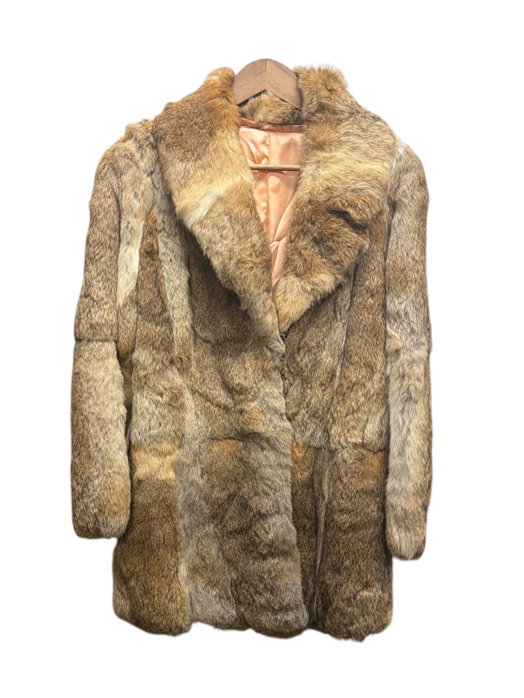 Vintage Warm Tan & Beige Rabbit Fur Coat