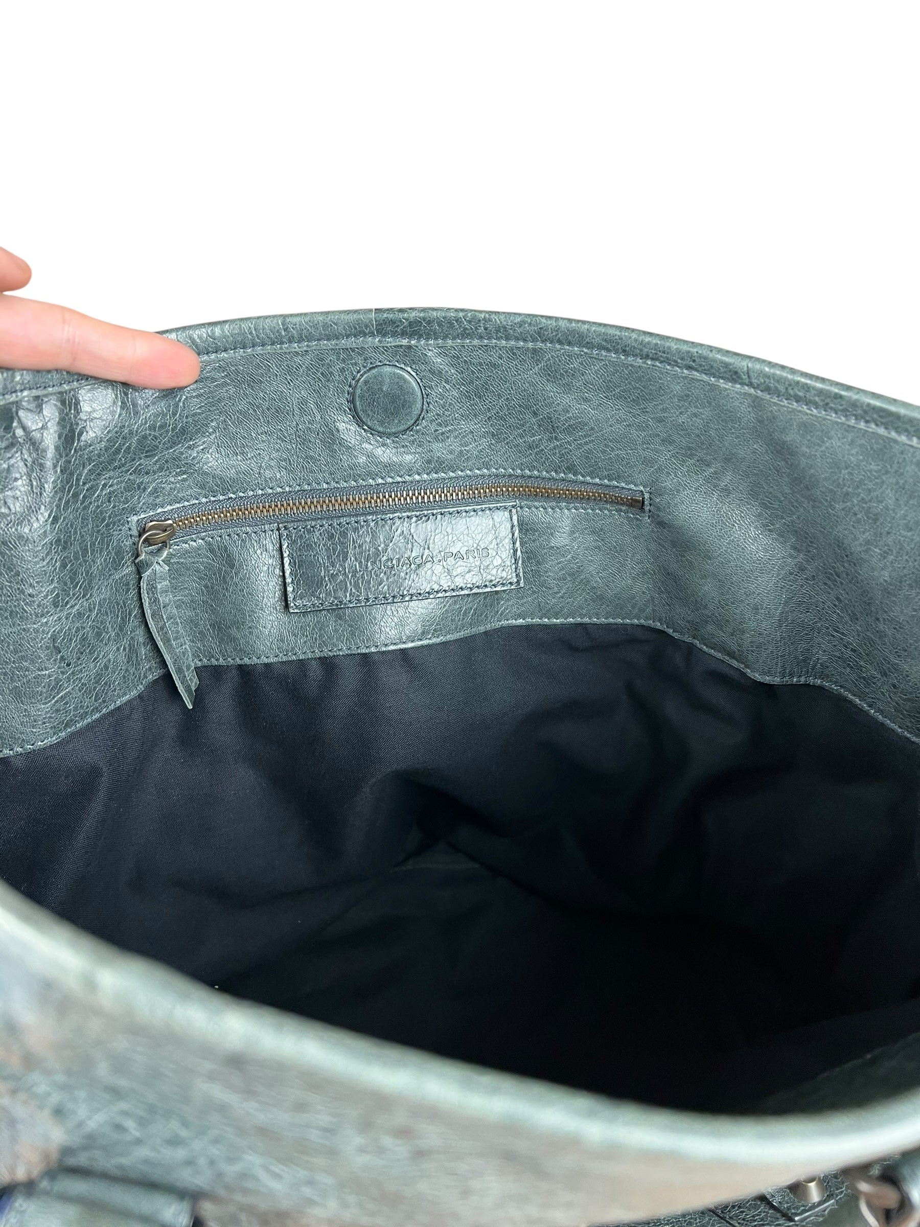 Balenciaga Leather Motocross Muted Teal Sunday Tote